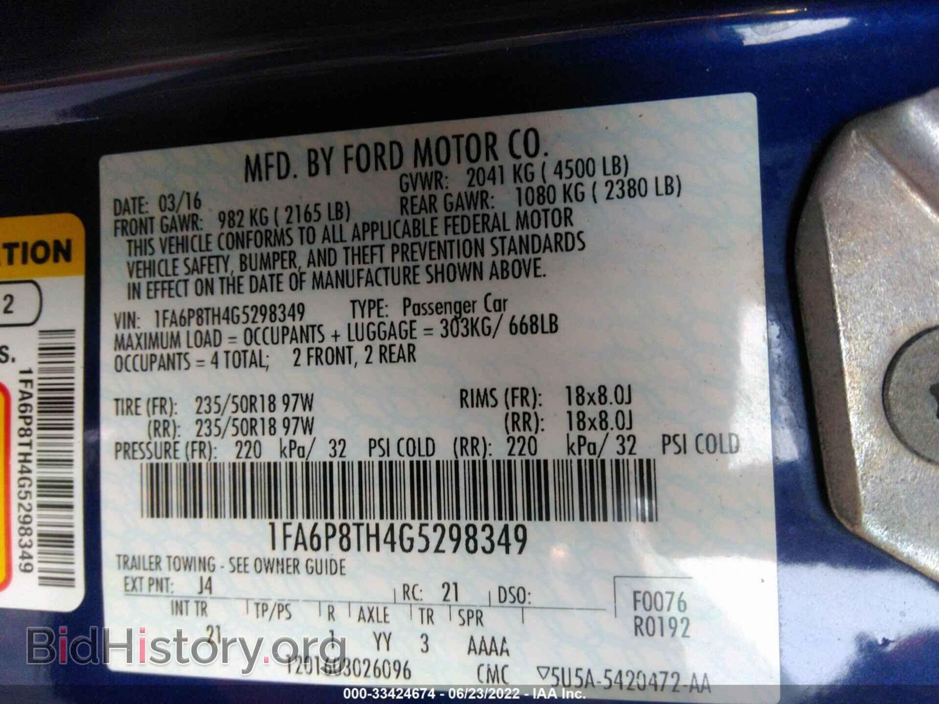 2016 FORD MUSTANG - VIN: 1FA6P8TH4G5298349 - Фото 9