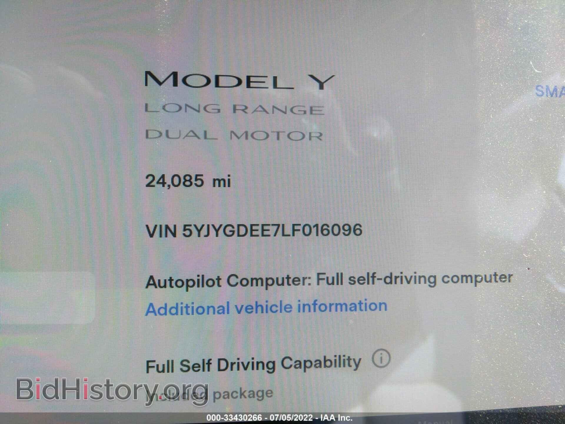 2020 TESLA MODEL Y - VIN: 5YJYGDEE7LF016096 - Photo 7