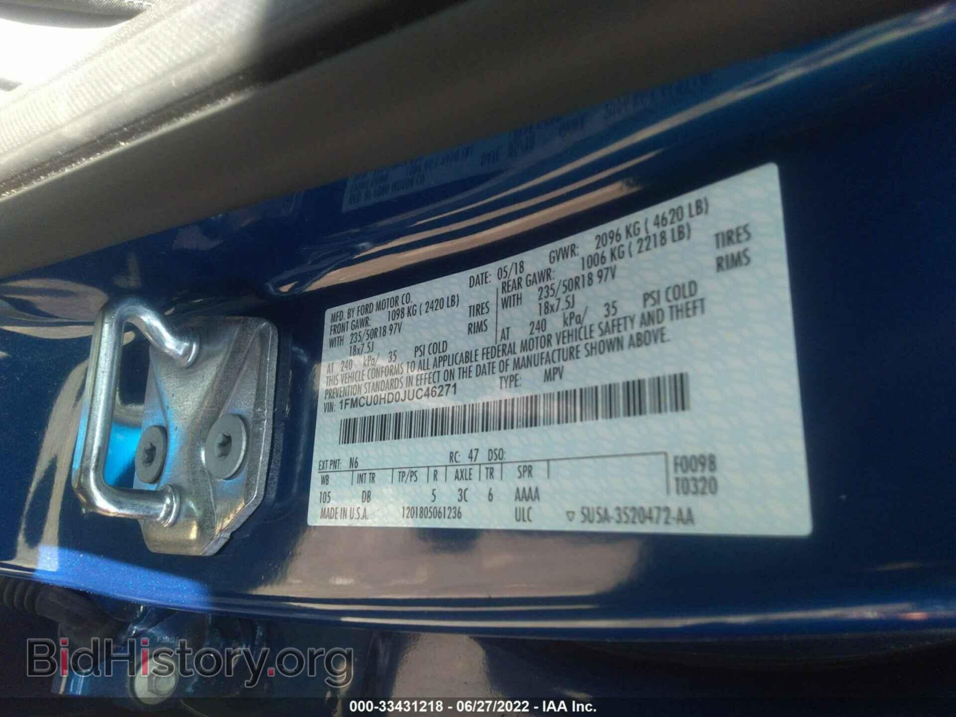 2018 FORD ESCAPE - VIN: 1FMCU0HD0JUC46271 - Фото 9