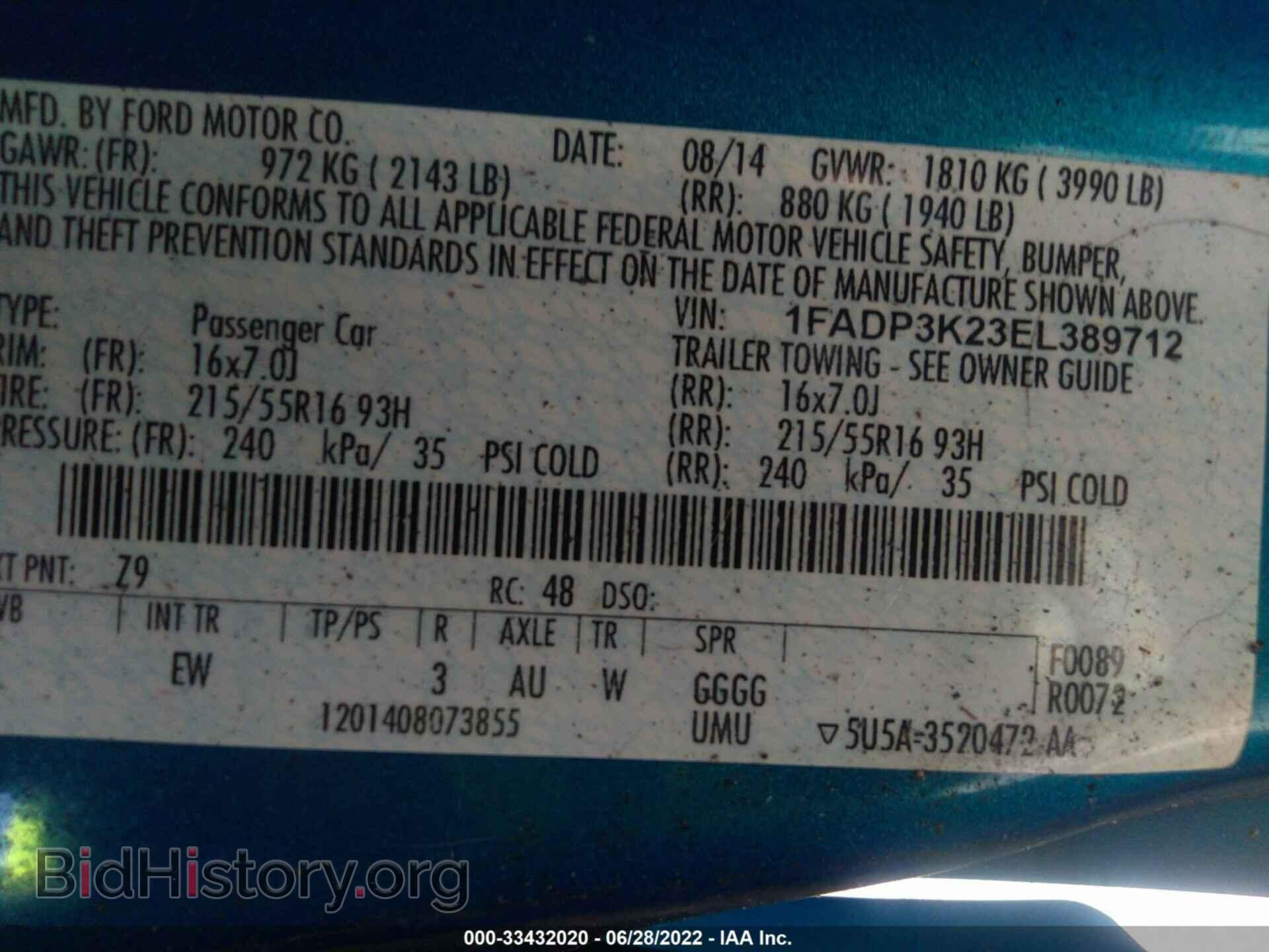 2014 FORD FOCUS - VIN: 1FADP3K23EL389712 - Фото 9