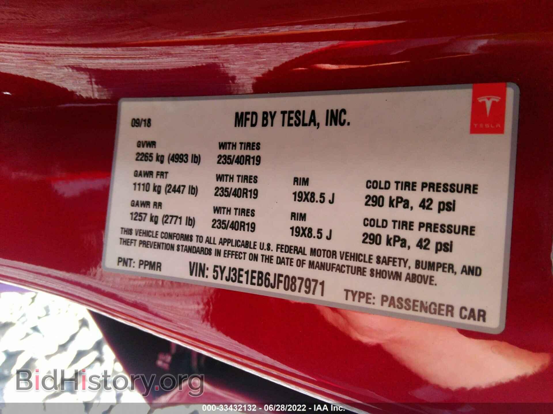 2018 TESLA MODEL 3 - VIN: 5YJ3E1EB6JF087971 - Фото 9