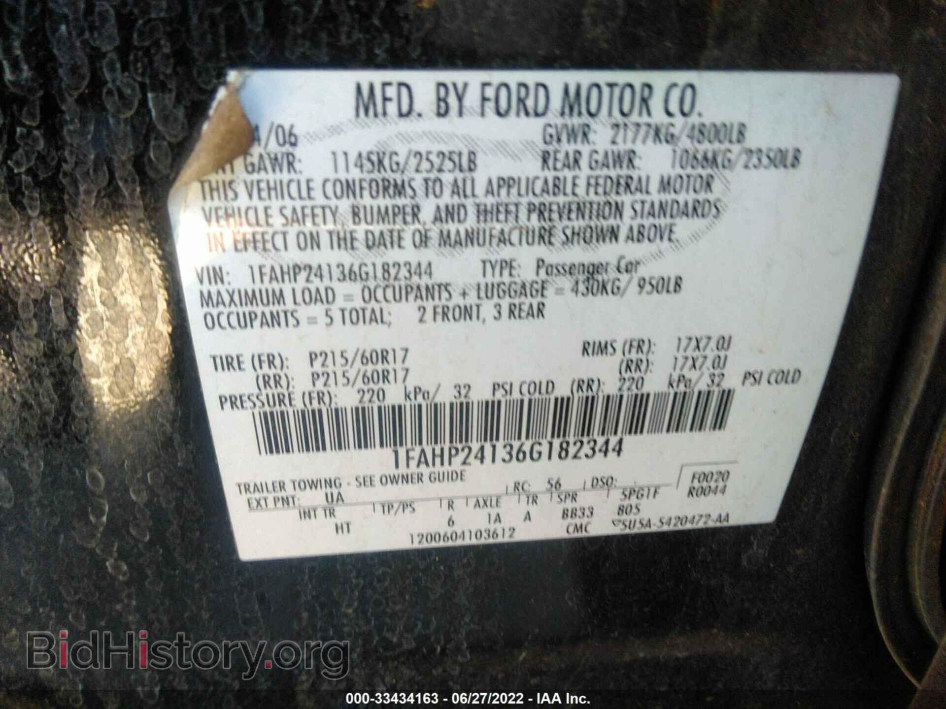2006 FORD FIVE HUNDRED - VIN: 1FAHP24136G182344 - Фото 9