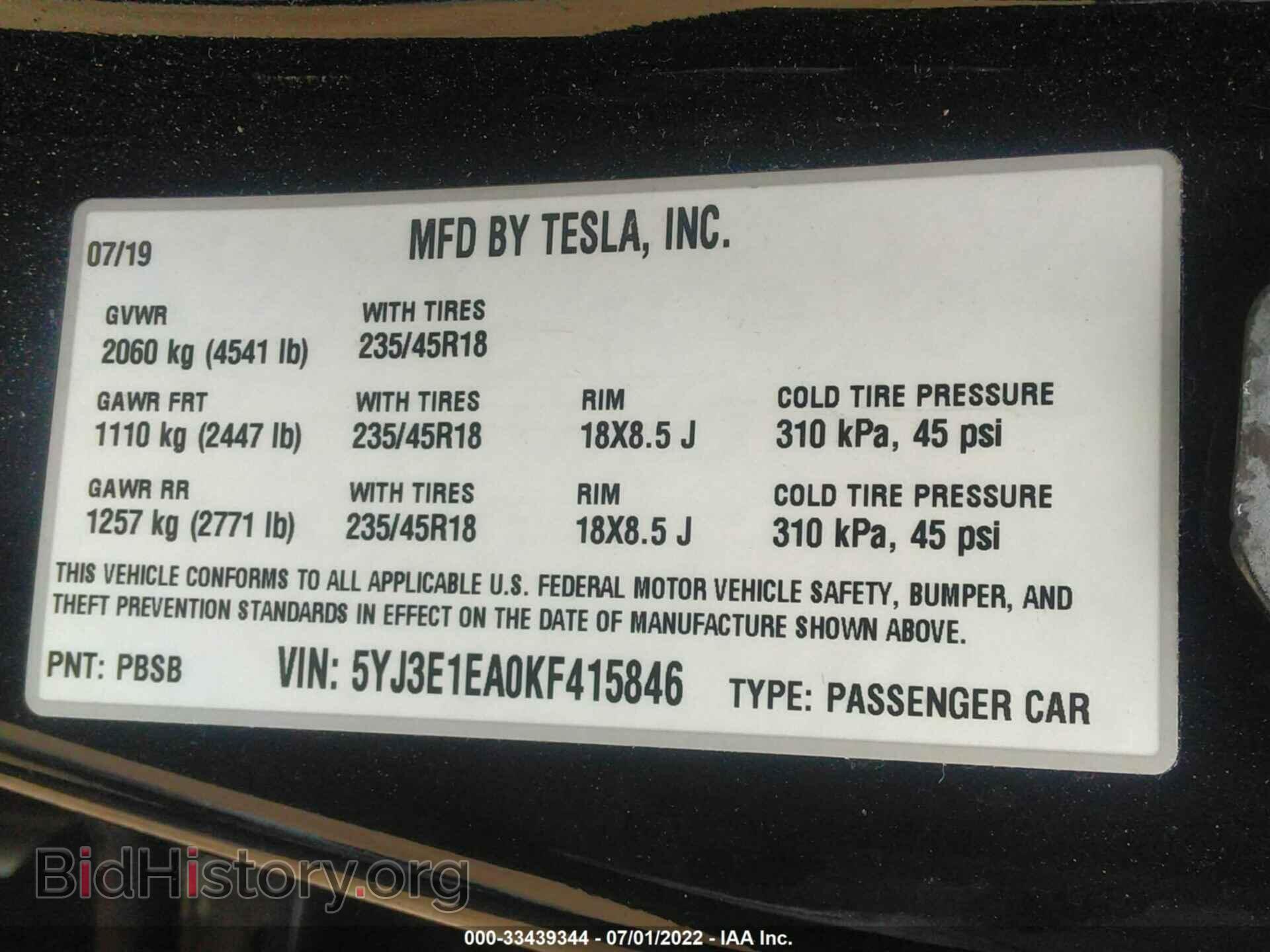 2019 TESLA MODEL 3 - VIN: 5YJ3E1EA0KF415846 - Photo 9