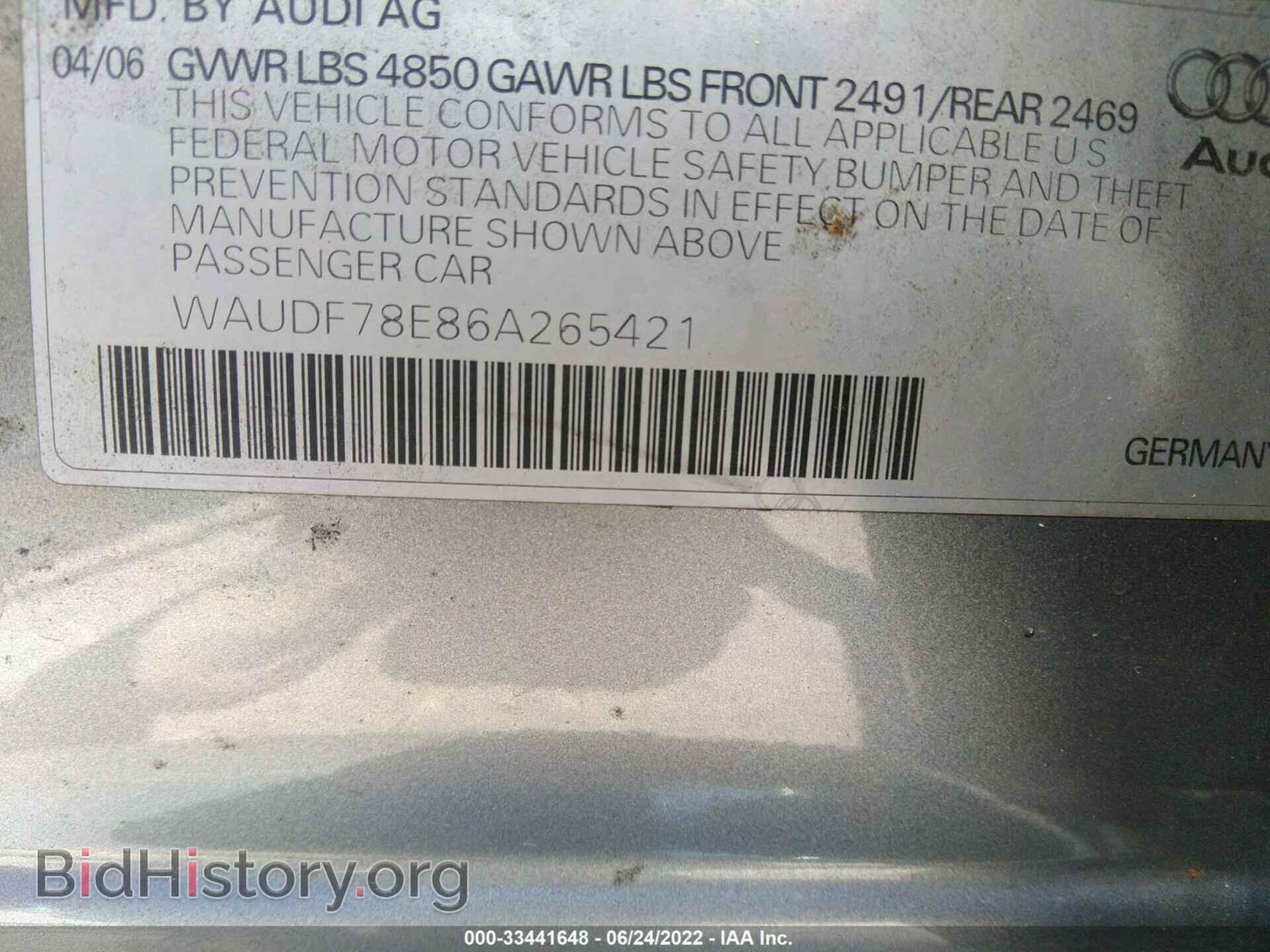 2006 AUDI A4 - VIN: WAUDF78E86A265421 - Фото 9