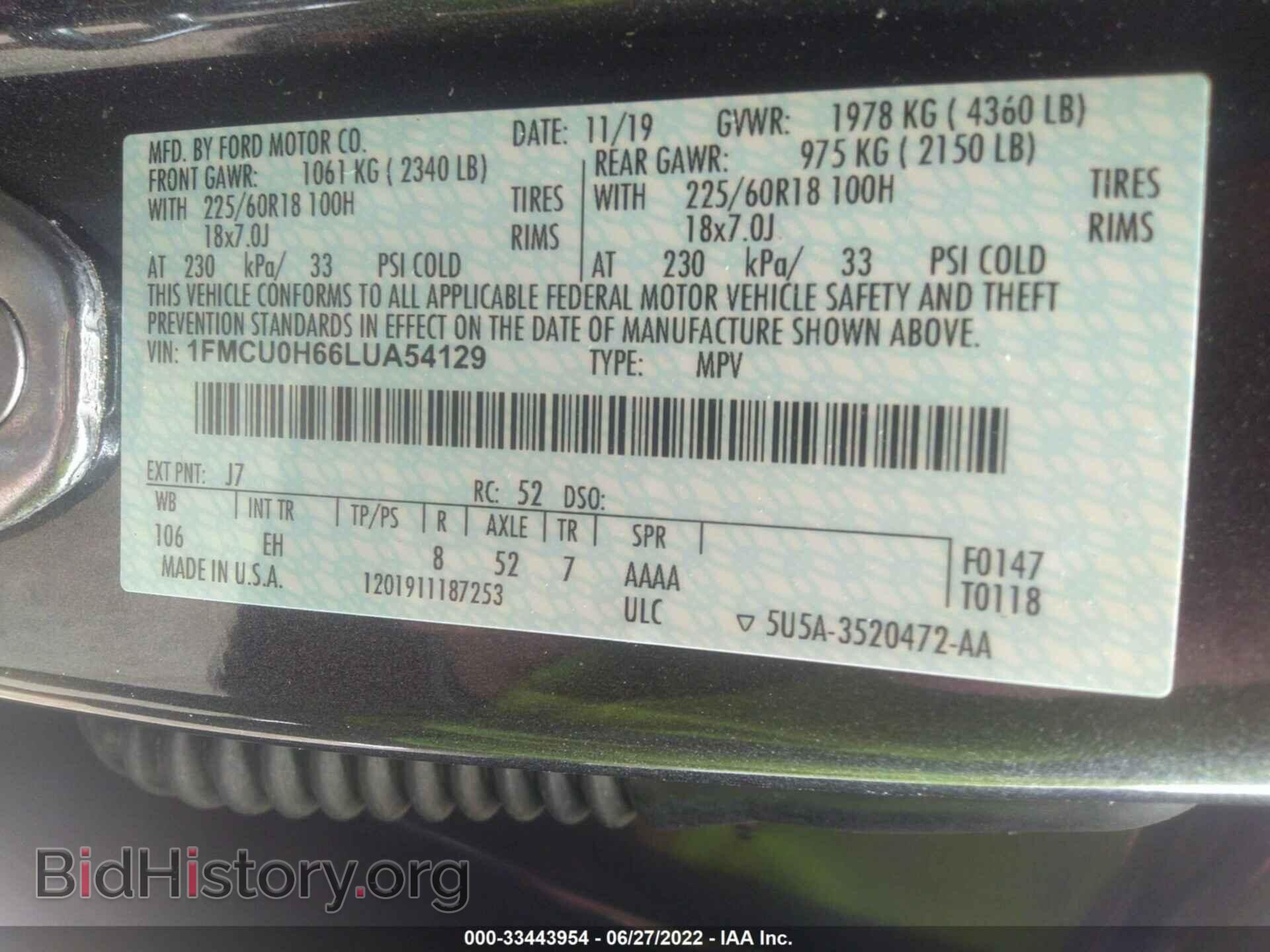 2020 FORD ESCAPE - VIN: 1FMCU0H66LUA54129 - Photo 9