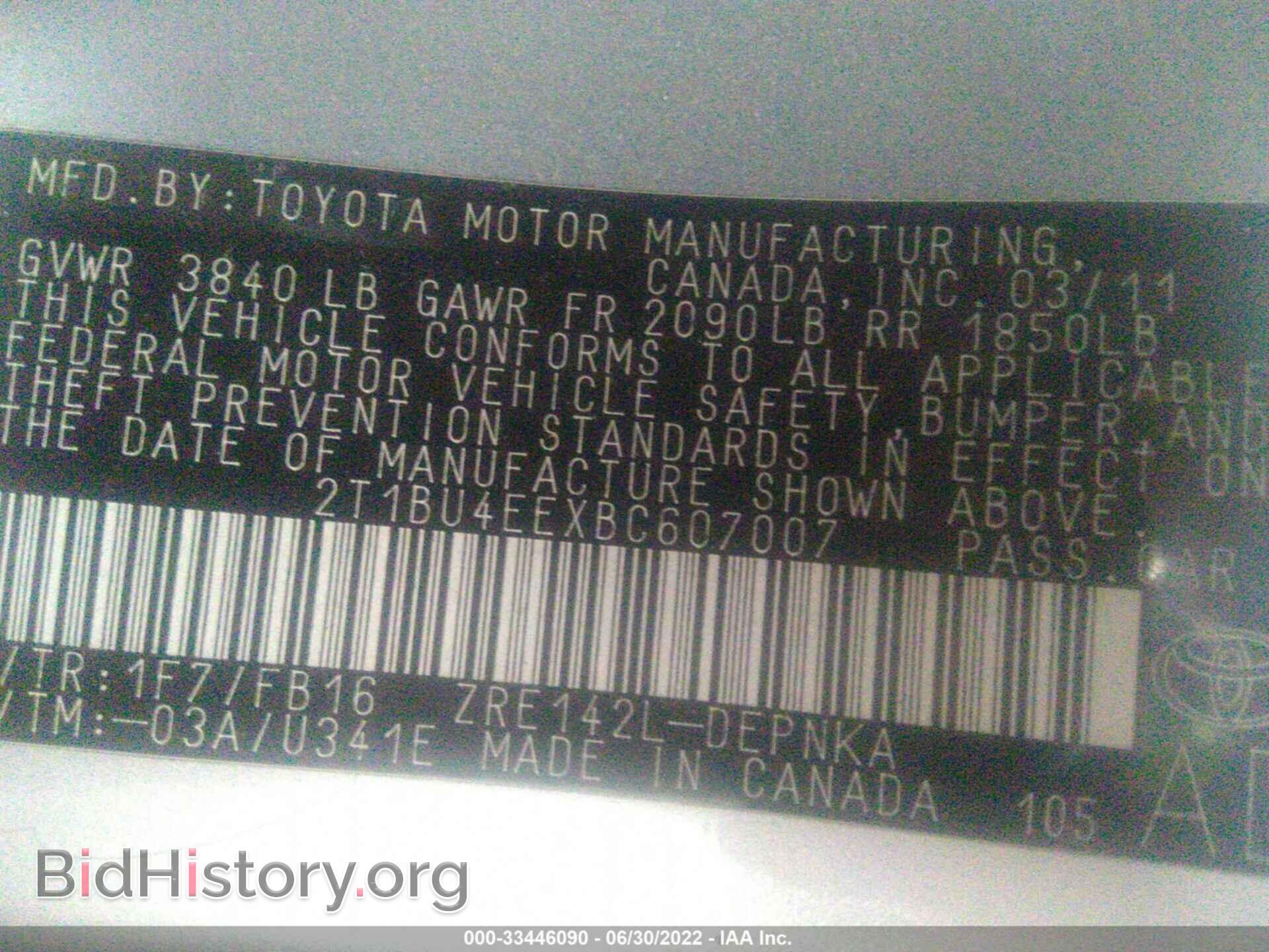 2011 TOYOTA COROLLA - VIN: 2T1BU4EEXBC607007 - Фото 9