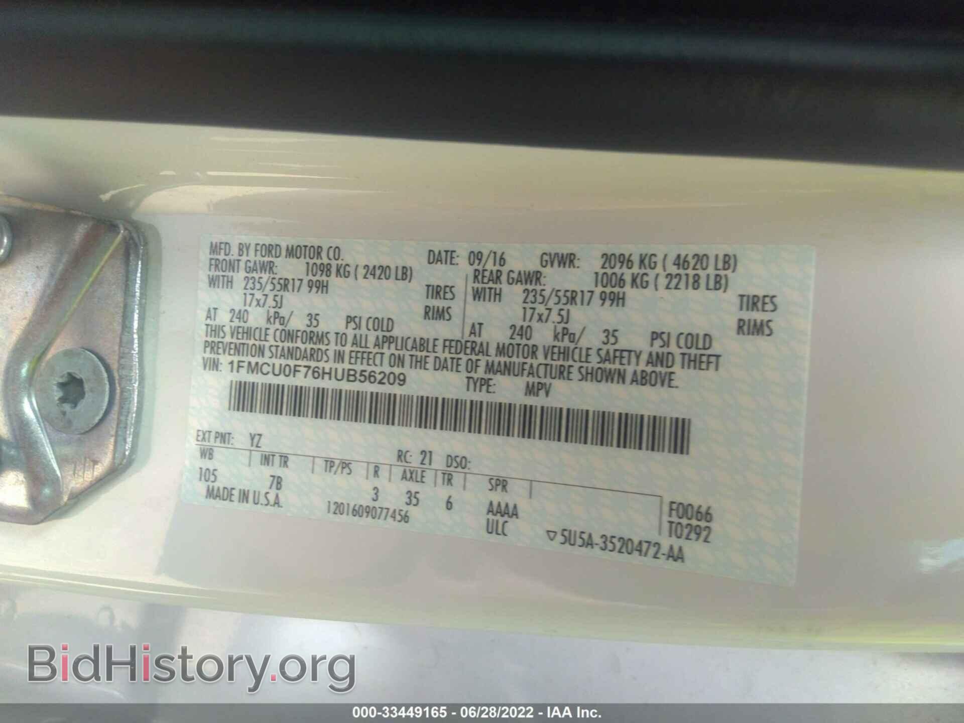 2017 FORD ESCAPE - VIN: 1FMCU0F76HUB56209 - Фото 9