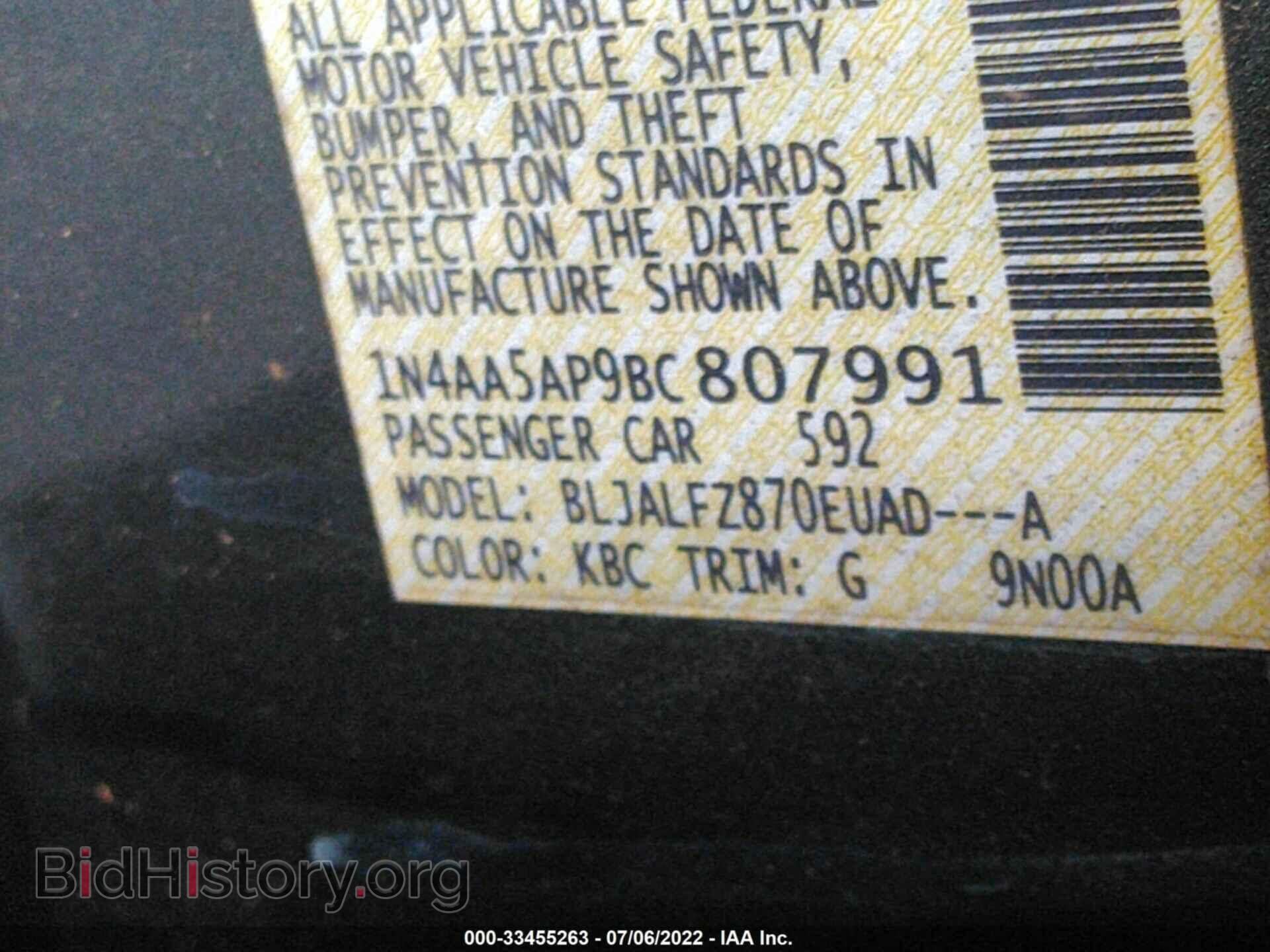 2011 NISSAN MAXIMA - VIN: 1N4AA5AP9BC807991 - Фото 9