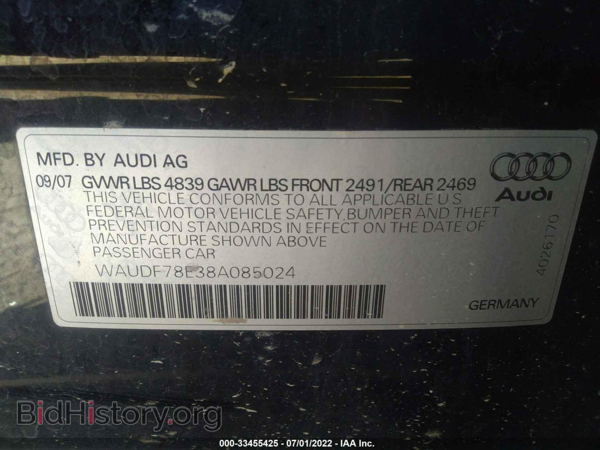 2008 AUDI A4 - VIN: WAUDF78E38A085024 - Фото 9