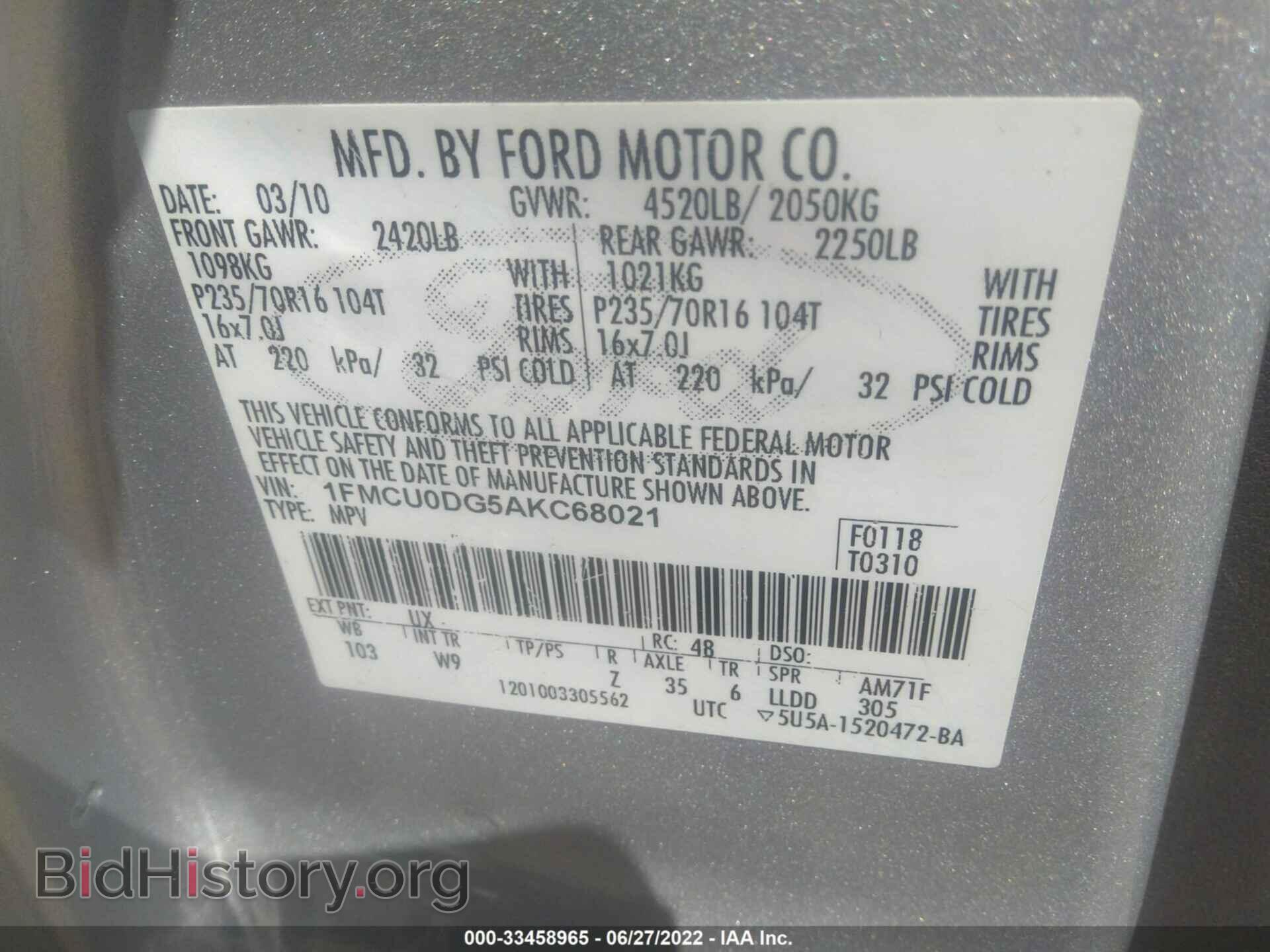 2010 FORD ESCAPE - VIN: 1FMCU0DG5AKC68021 - Photo 9