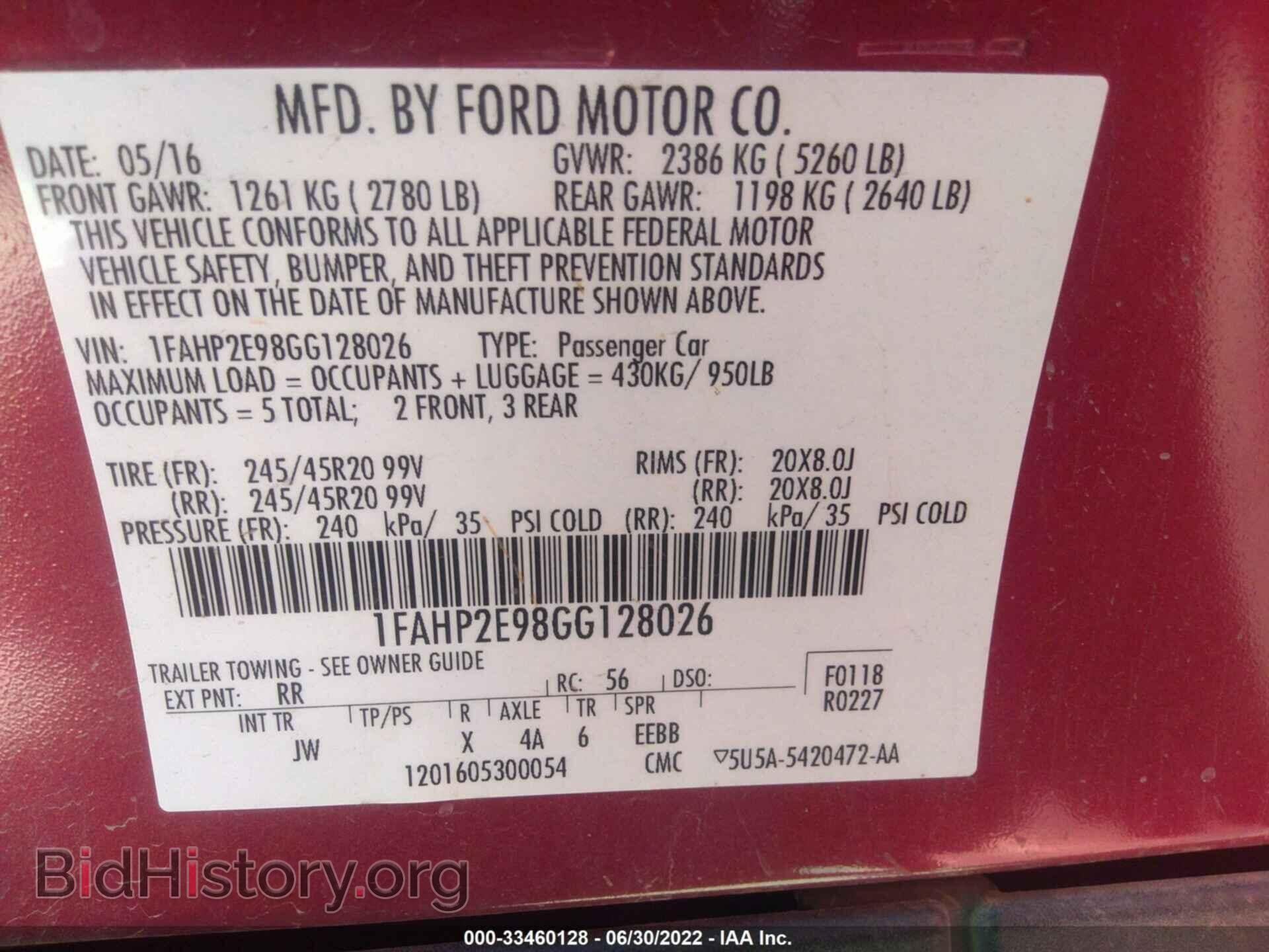 2016 FORD TAURUS - VIN: 1FAHP2E98GG128026 - Photo 9
