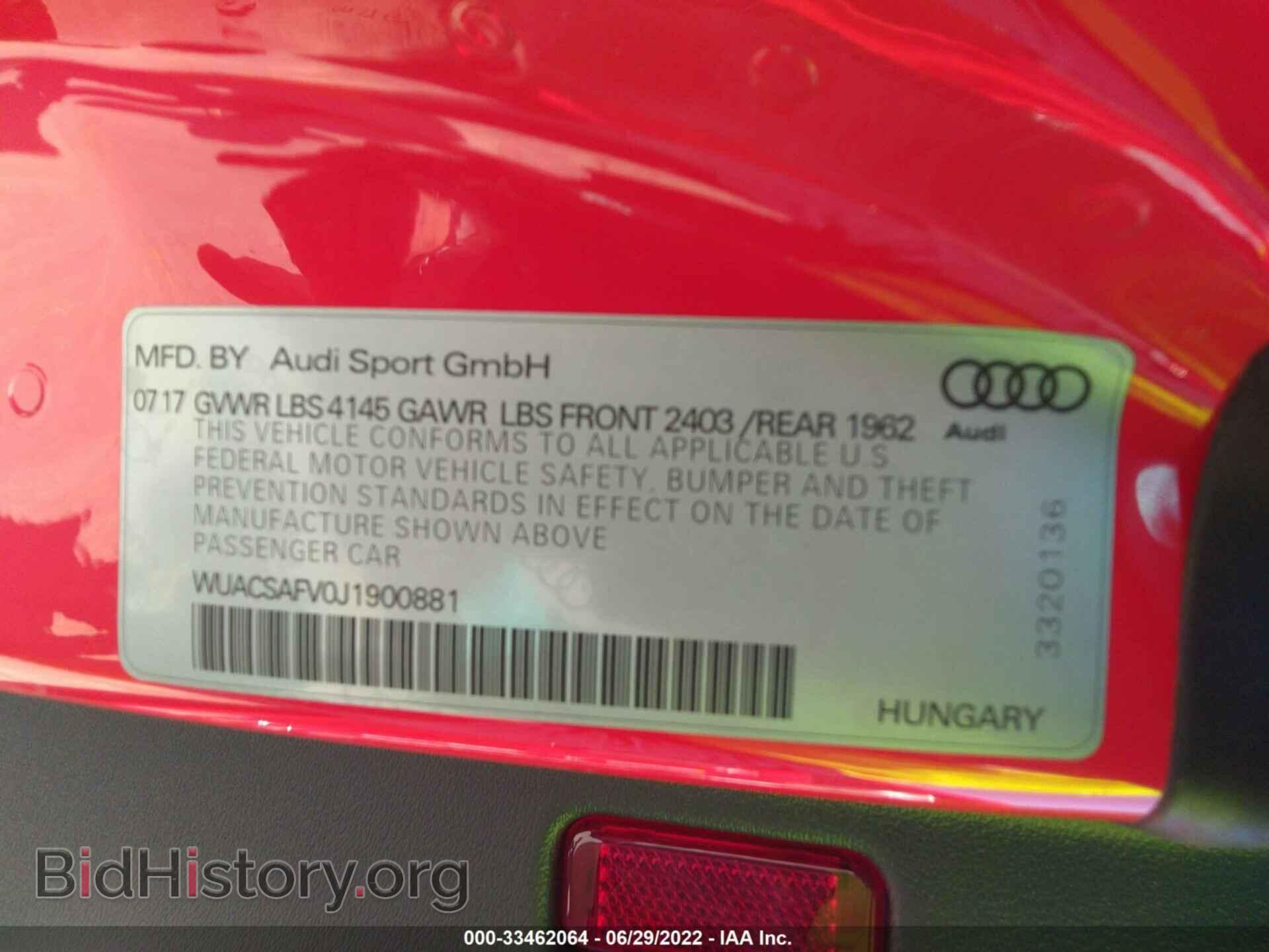 2018 AUDI TT RS - VIN: WUACSAFV0J1900881 - Photo 9