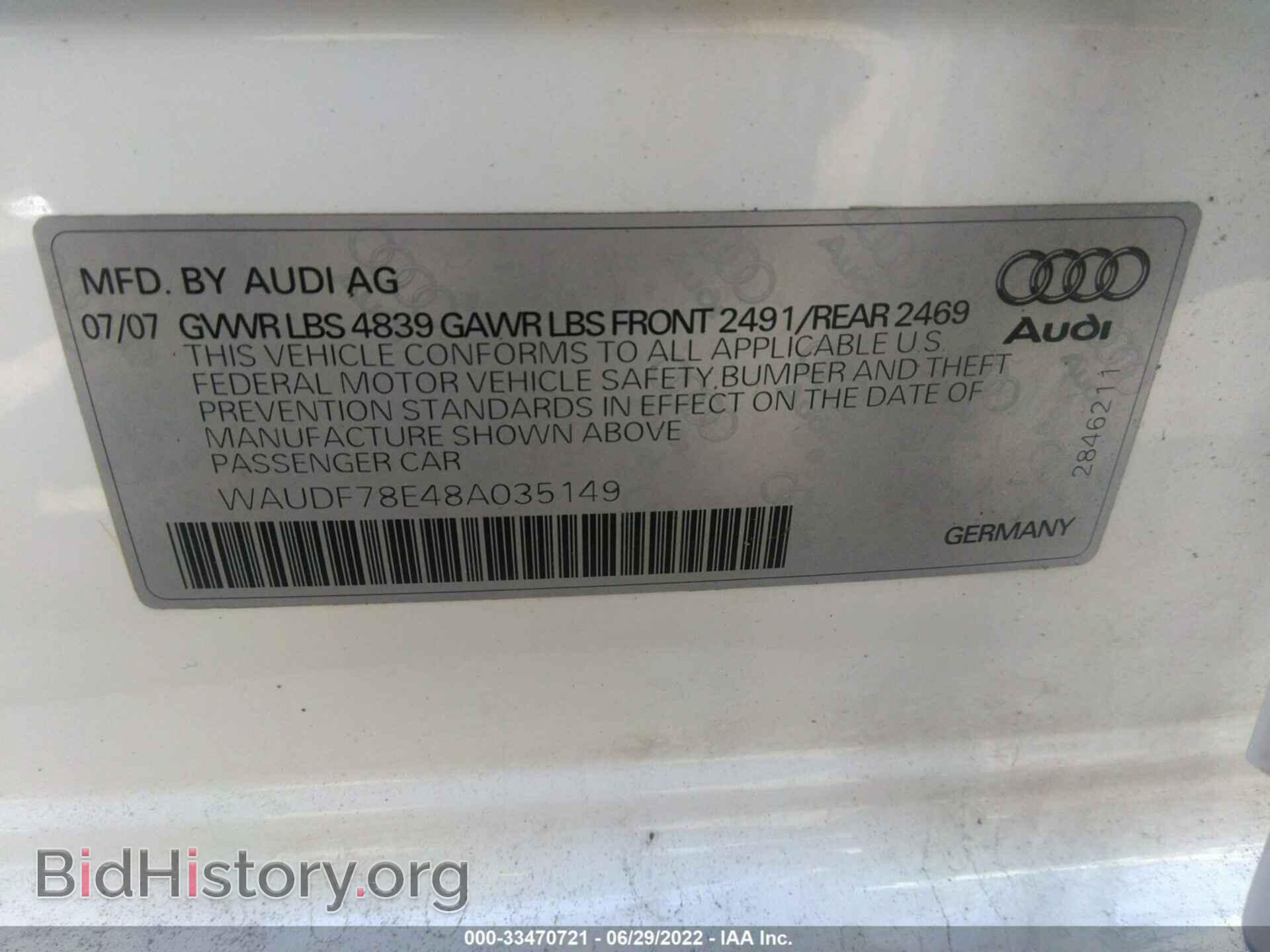 2008 AUDI A4 - VIN: WAUDF78E48A035149 - Фото 9