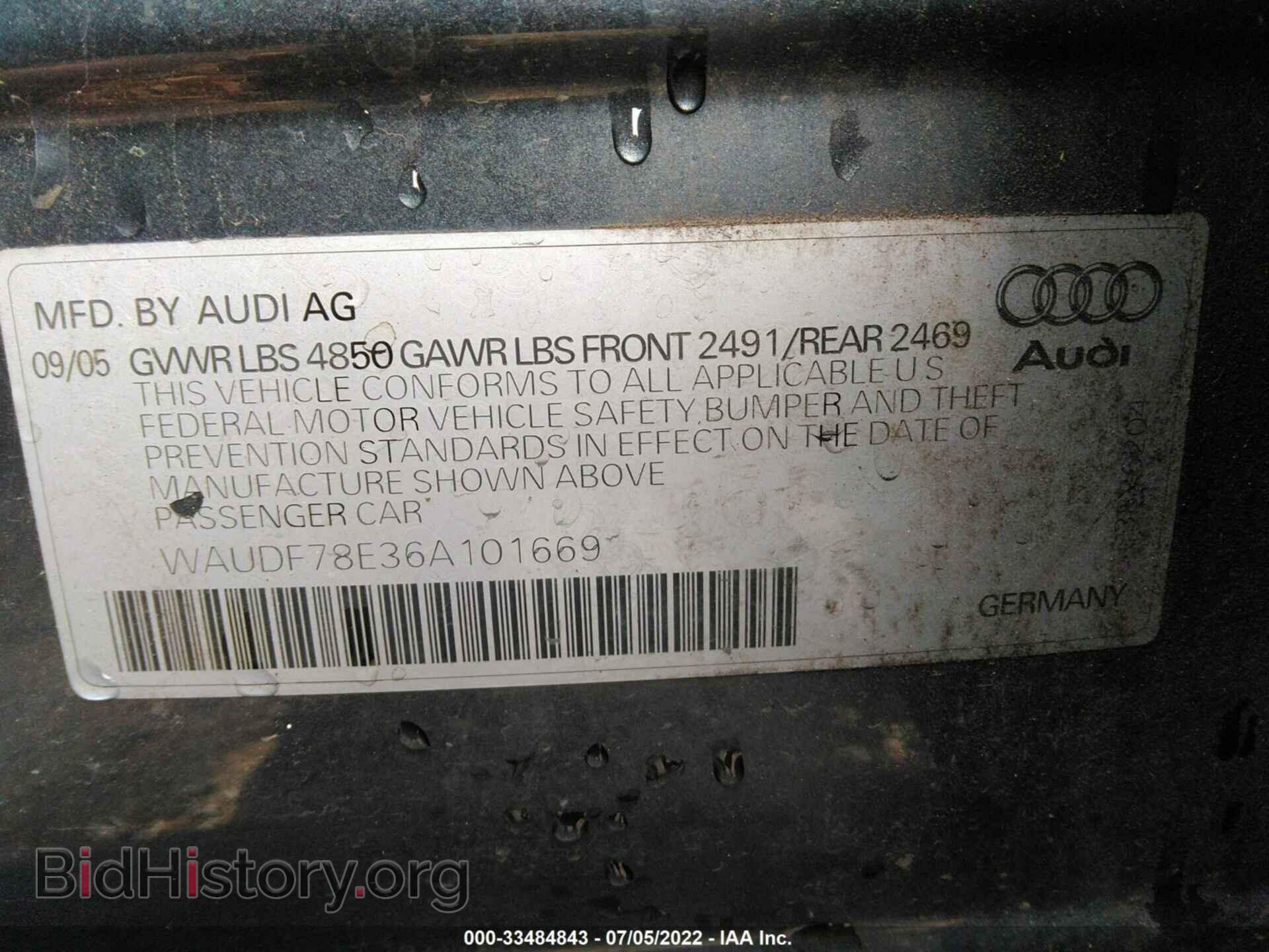 2006 AUDI A4 - VIN: WAUDF78E36A101669 - Фото 9