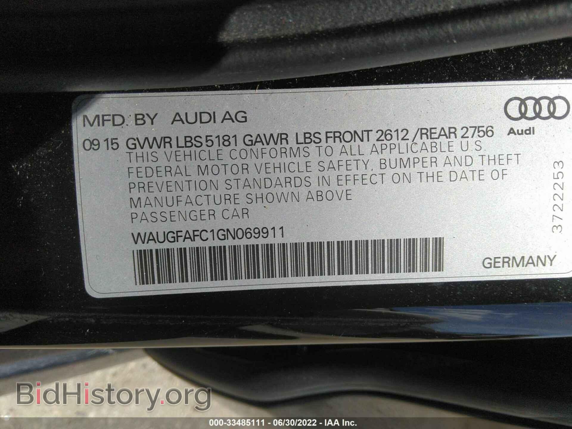 2016 AUDI A6 - VIN: WAUGFAFC1GN069911 - Фото 9