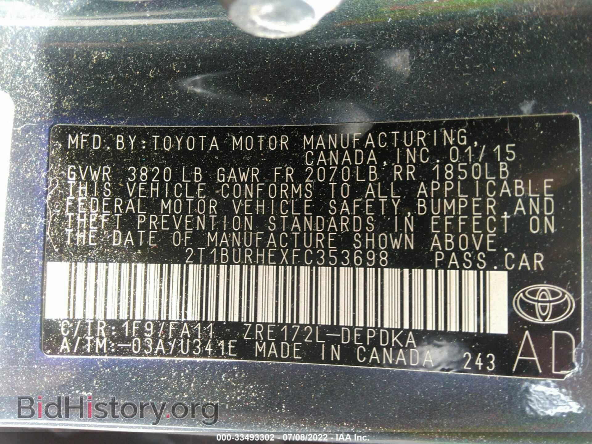 2015 TOYOTA COROLLA - VIN: 2T1BURHEXFC353698 - Photo 9
