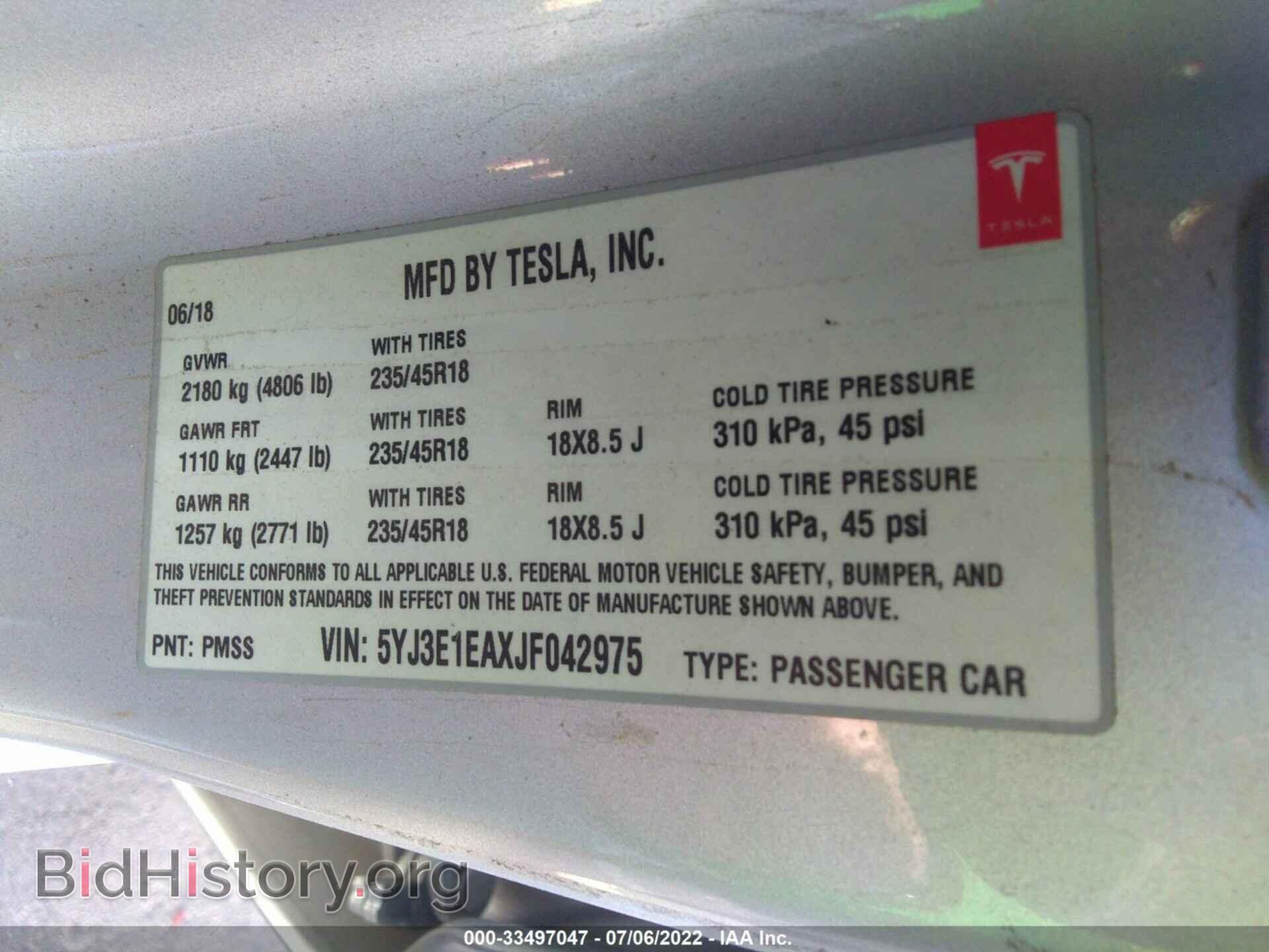 2018 TESLA MODEL 3 - VIN: 5YJ3E1EAXJF042975 - Фото 9
