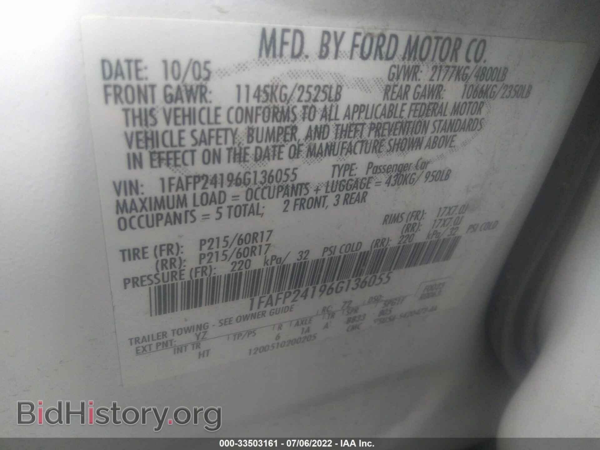 2006 FORD FIVE HUNDRED - VIN: 1FAFP24196G136055 - Photo 9