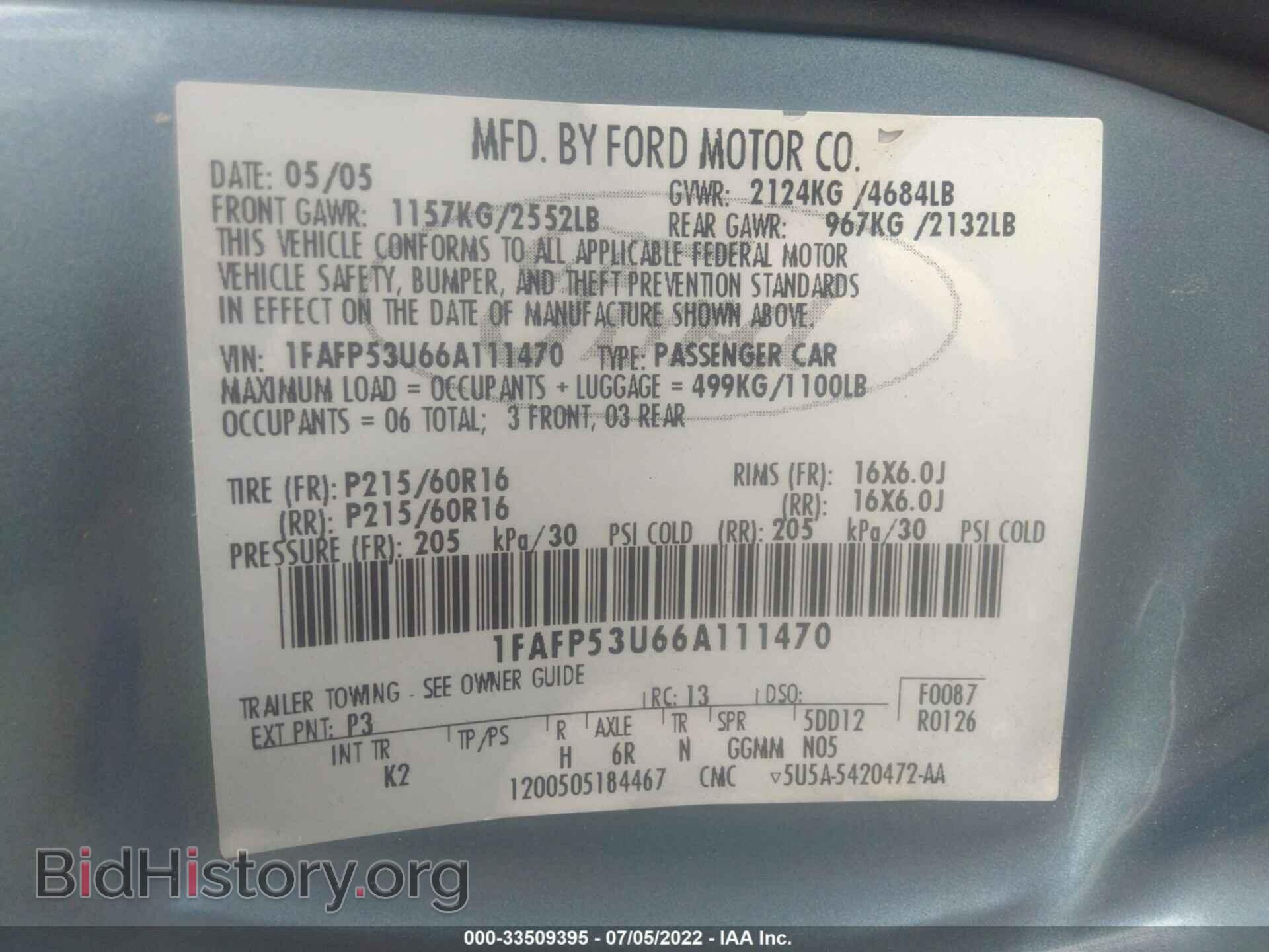 2006 FORD TAURUS - VIN: 1FAFP53U66A111470 - Photo 9