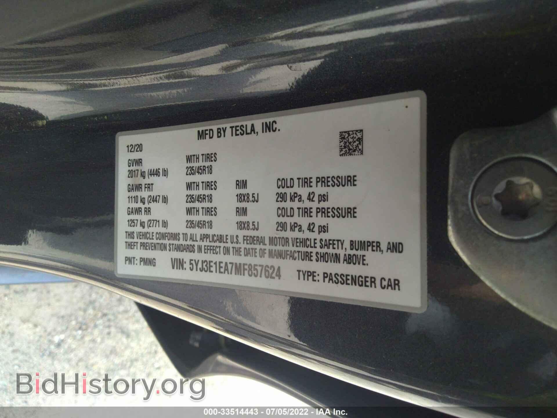 2021 TESLA MODEL 3 - VIN: 5YJ3E1EA7MF857624 - Photo 9