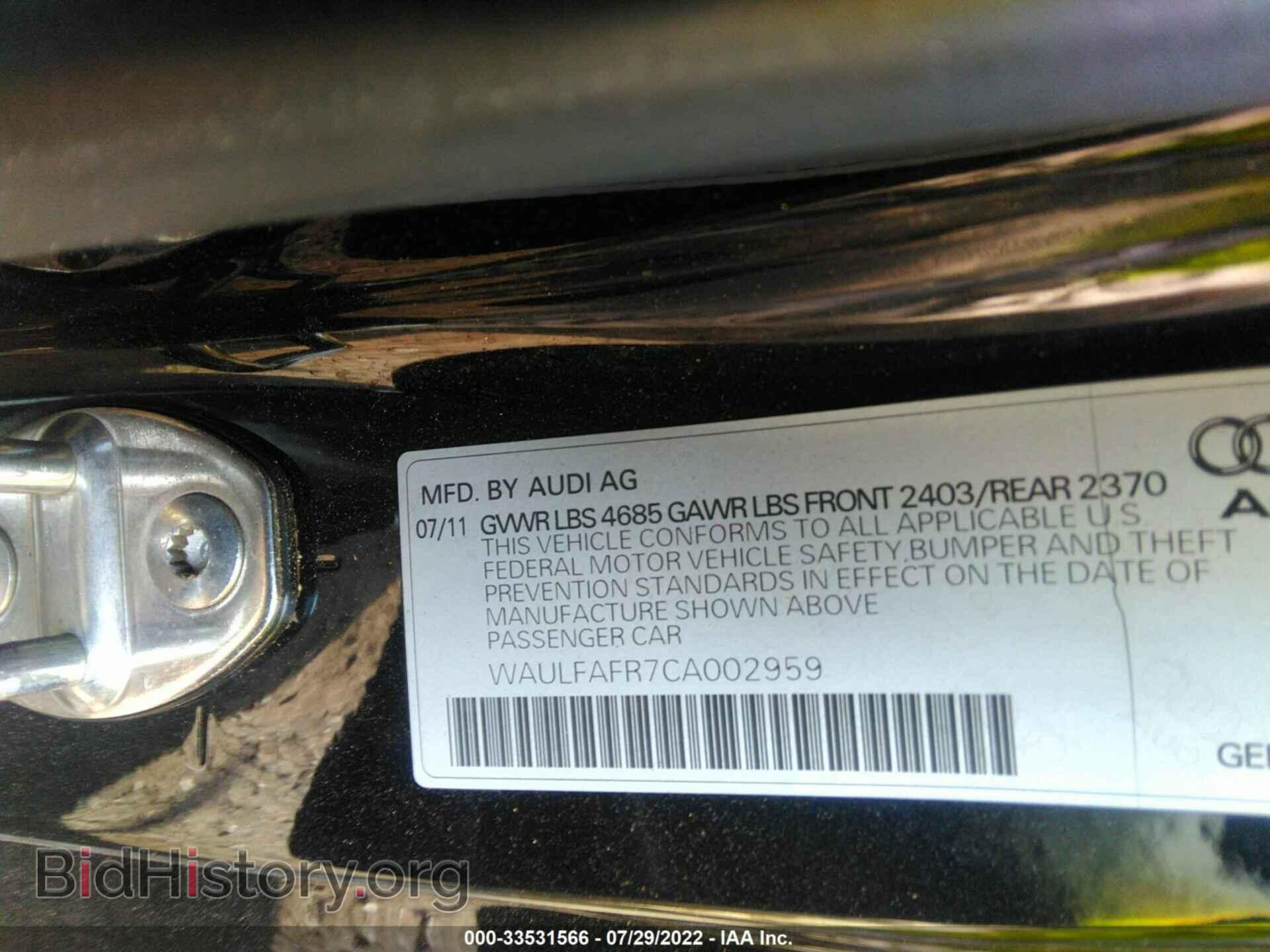 2012 AUDI A5 - VIN: WAULFAFR7CA002959 - Фото 9