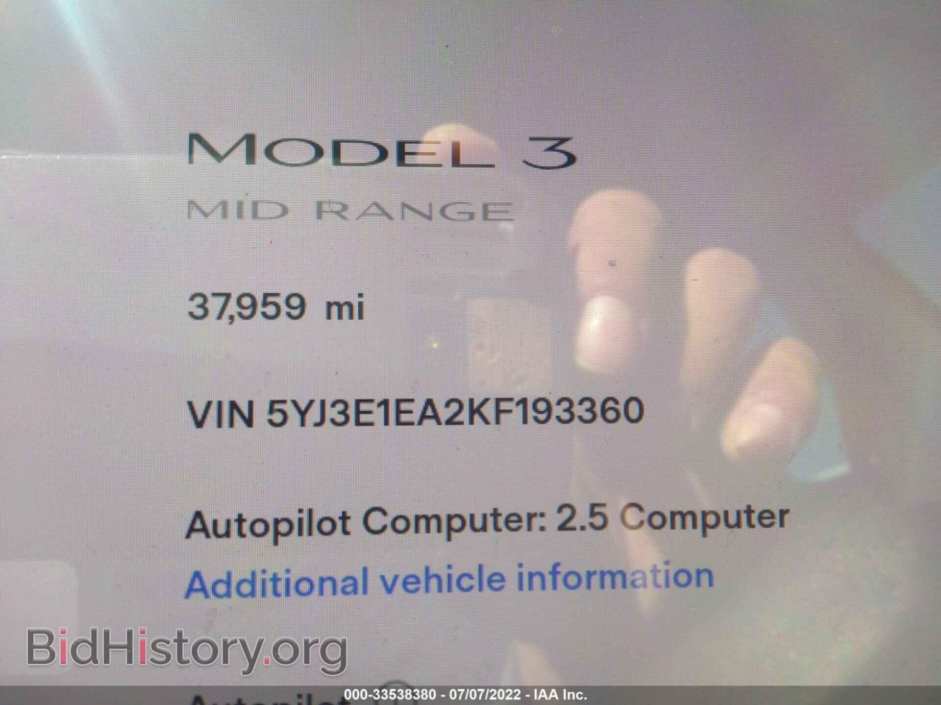 2019 TESLA MODEL 3 - VIN: 5YJ3E1EA2KF193360 - Photo 7