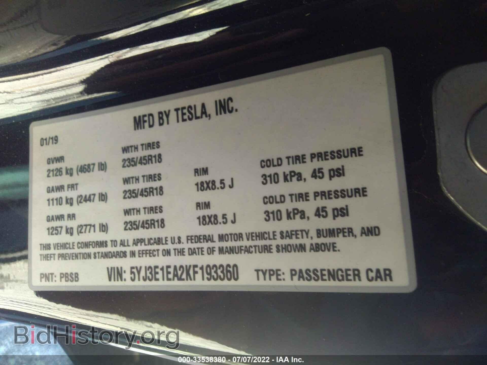 2019 TESLA MODEL 3 - VIN: 5YJ3E1EA2KF193360 - Photo 9