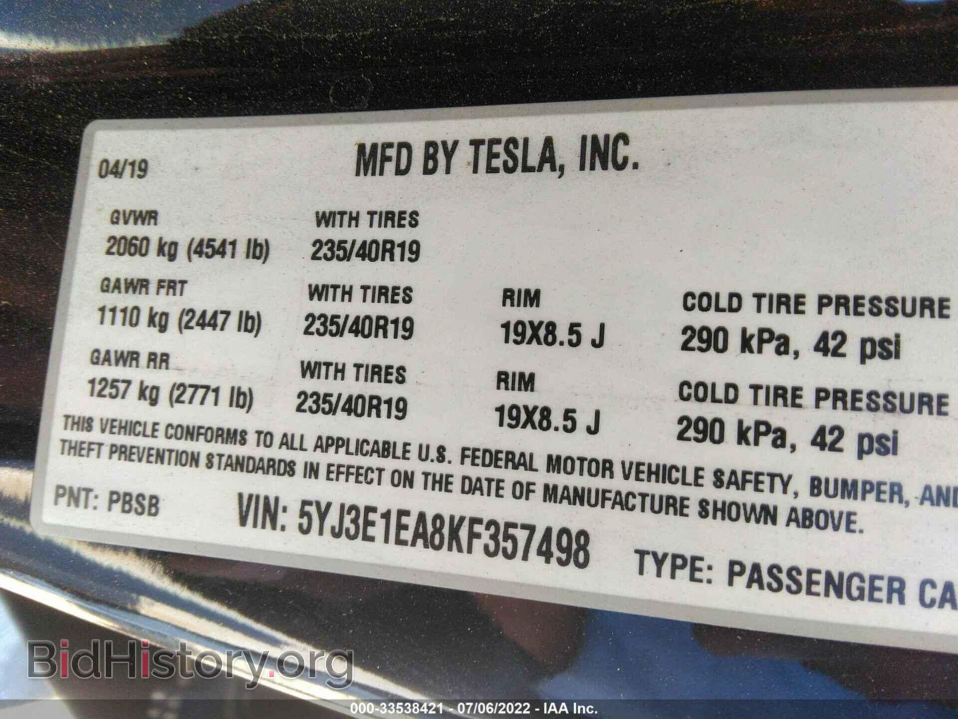 2019 TESLA MODEL 3 - VIN: 5YJ3E1EA8KF357498 - Photo 9