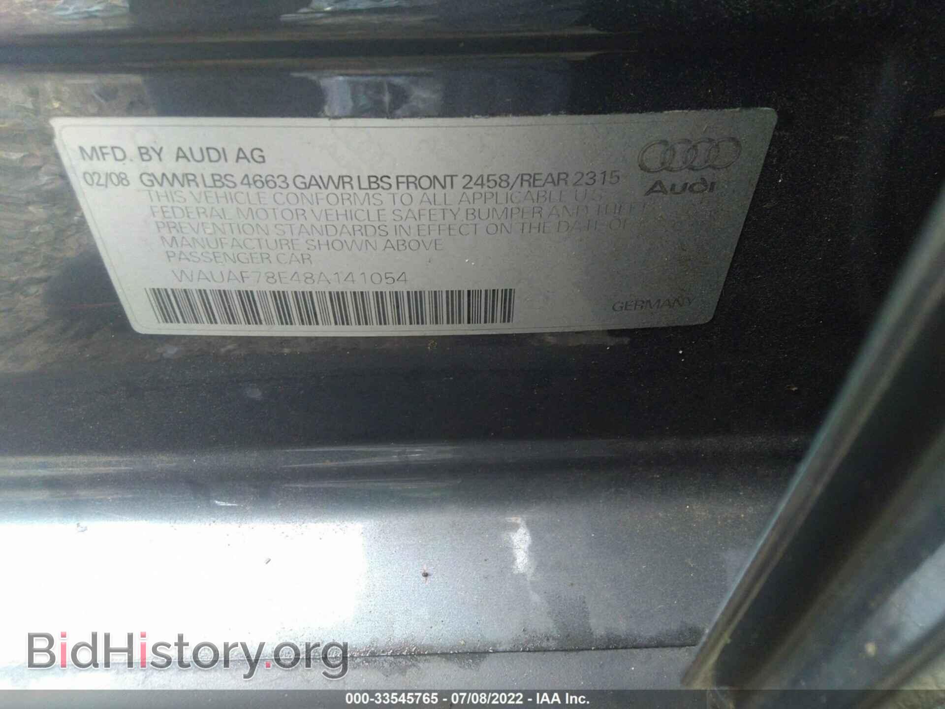 2008 AUDI A4 - VIN: WAUAF78E48A141054 - Фото 9
