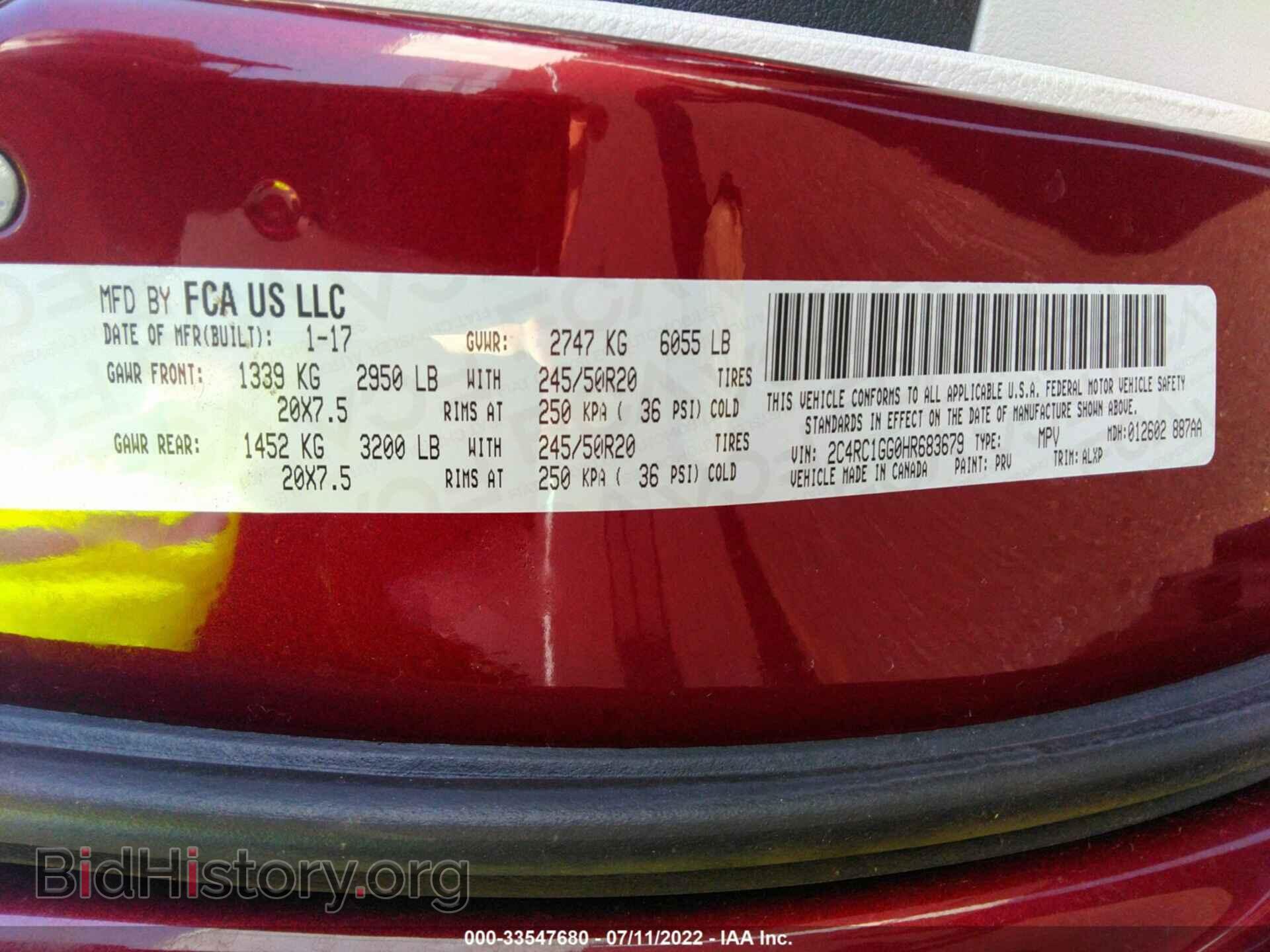 2017 CHRYSLER PACIFICA - VIN: 2C4RC1GG0HR683679 - Photo 9