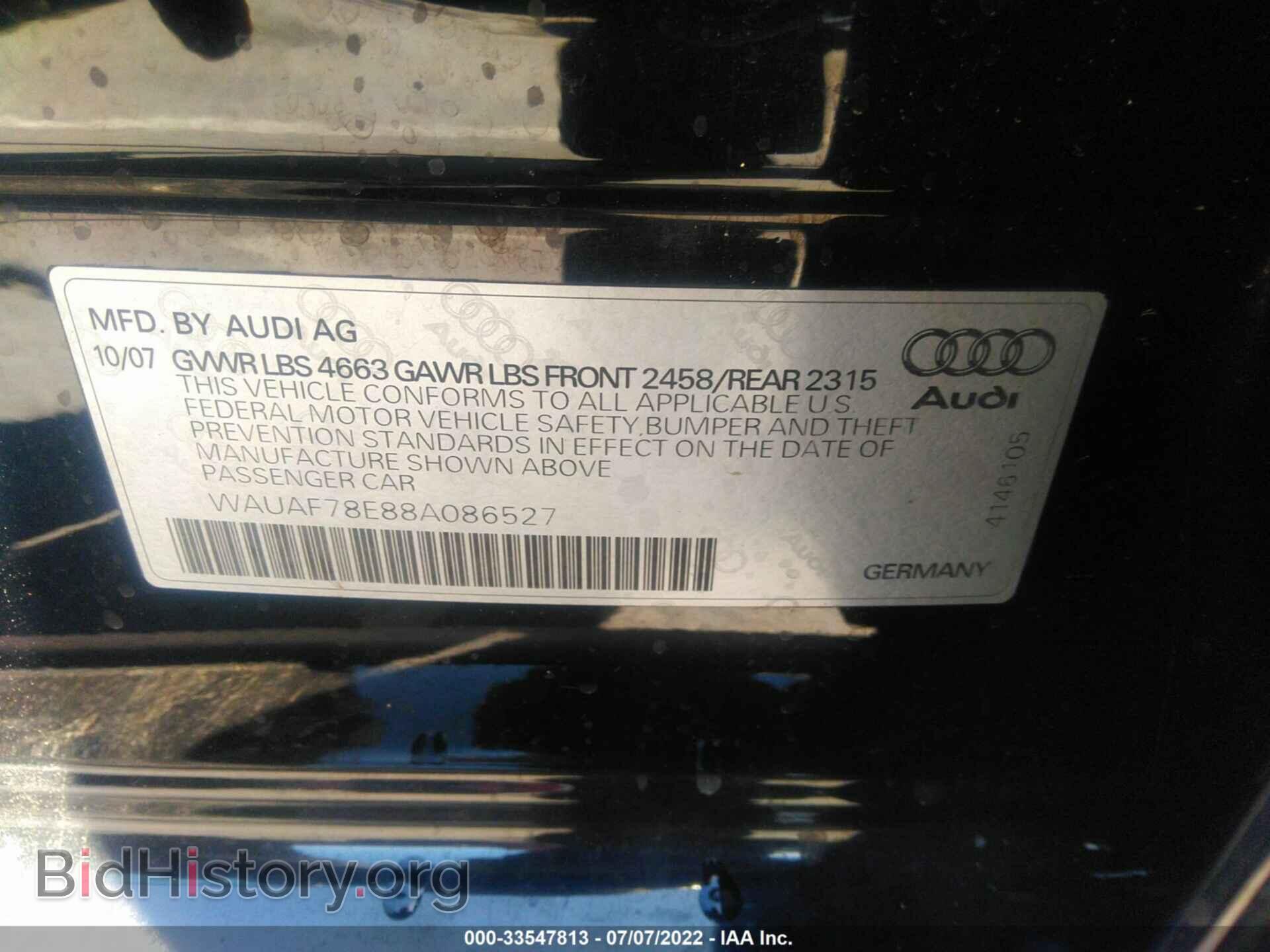2008 AUDI A4 - VIN: WAUAF78E88A086527 - Фото 9