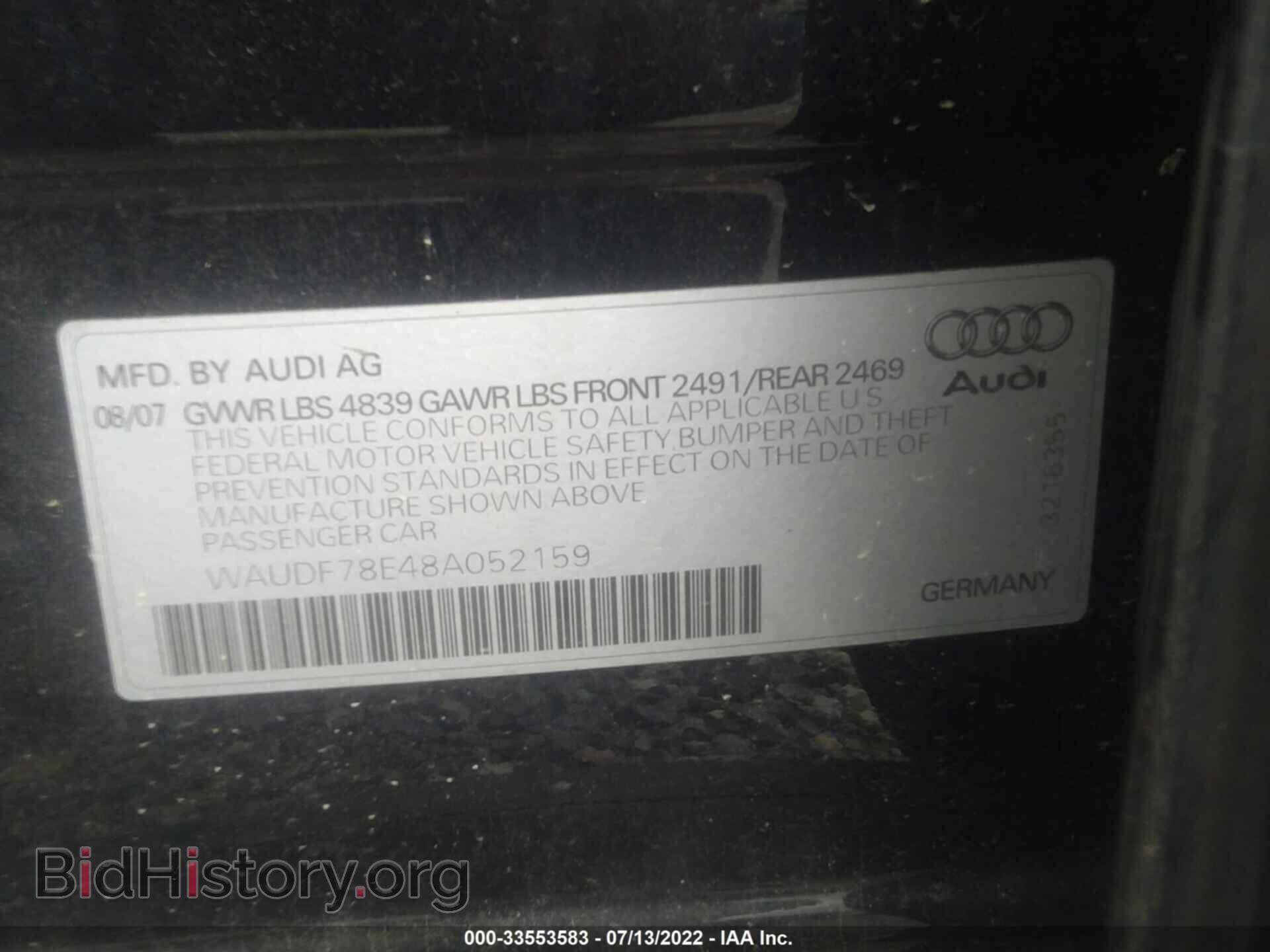 2008 AUDI A4 - VIN: WAUDF78E48A052159 - Фото 9