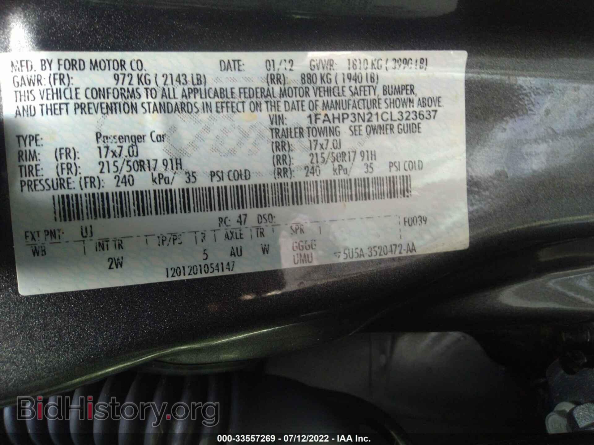 2012 FORD FOCUS - VIN: 1FAHP3N21CL323637 - Фото 9