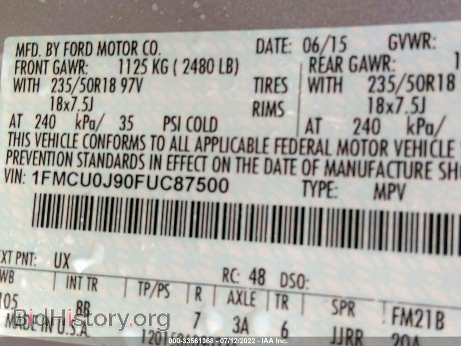 2015 FORD ESCAPE - VIN: 1FMCU0J90FUC87500 - Photo 9
