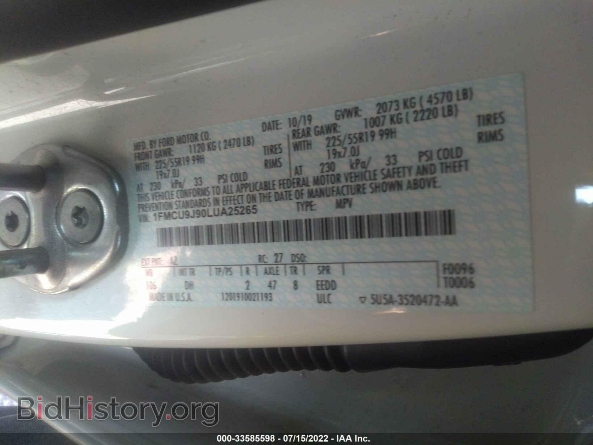 2020 FORD ESCAPE - VIN: 1FMCU9J90LUA25265 - Photo 9