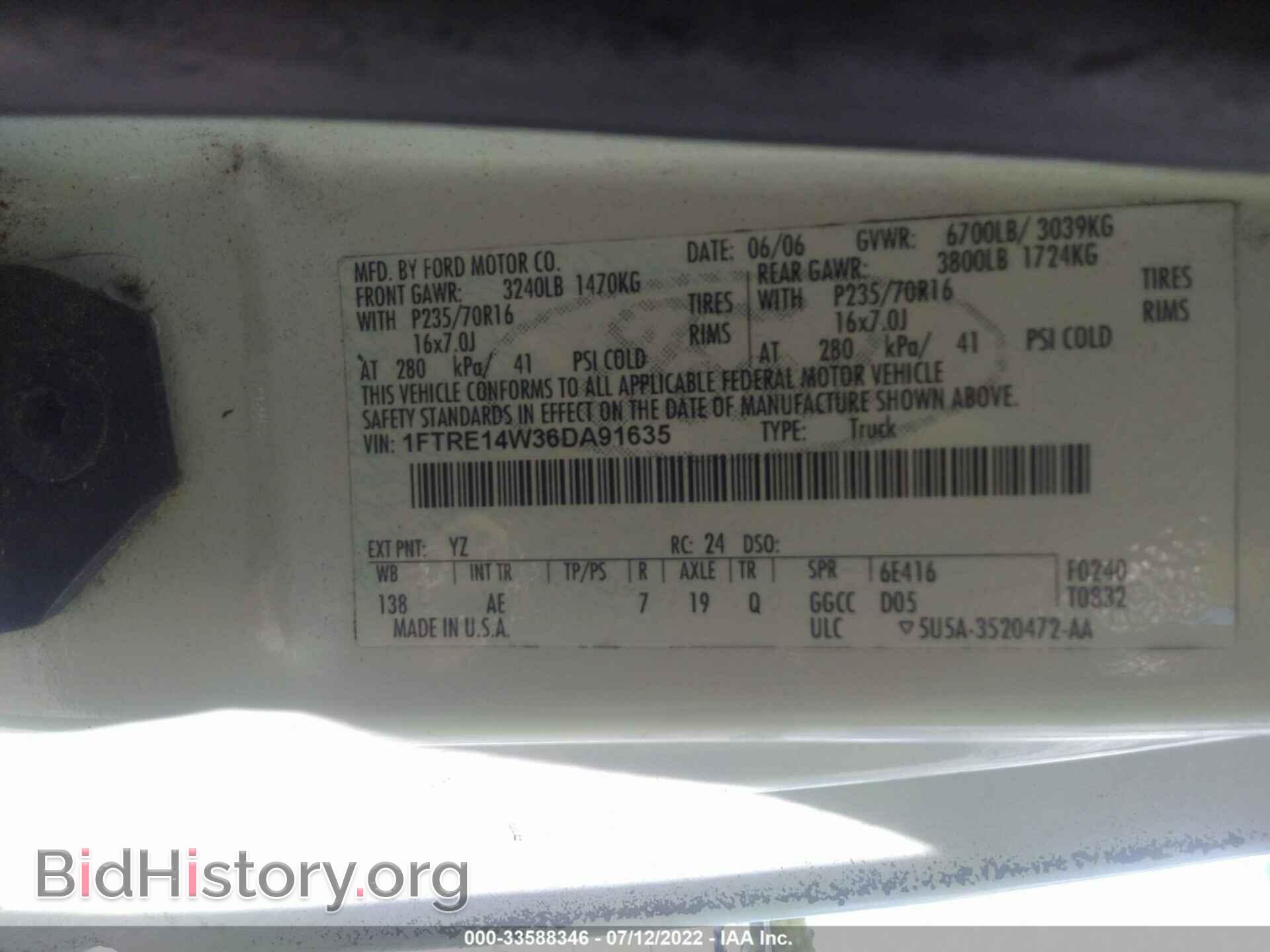2006 FORD ECONOLINE CARGO VAN - VIN: 1FTRE14W36DA91635 - Фото 9