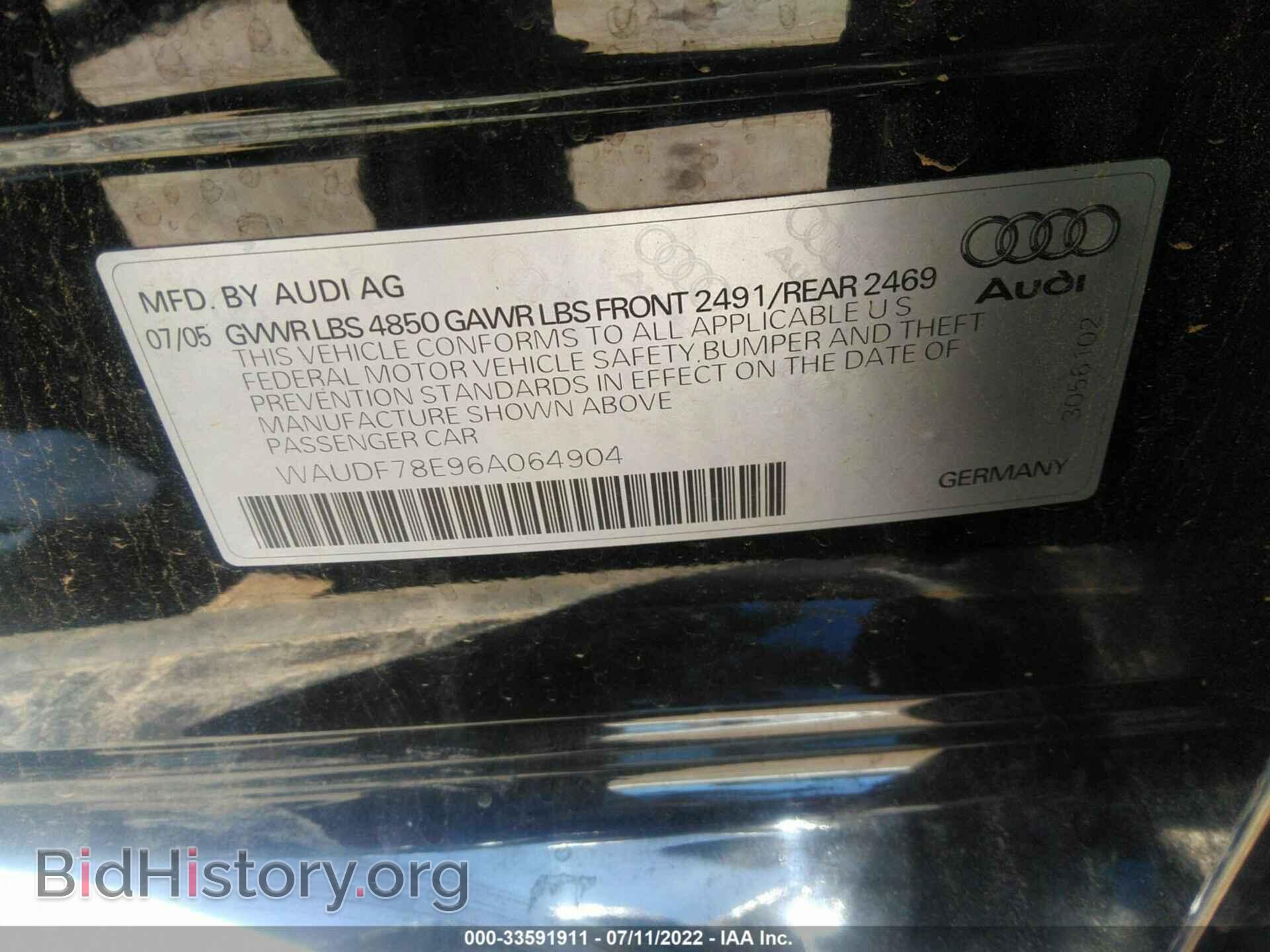 2006 AUDI A4 - VIN: WAUDF78E96A064904 - Фото 9