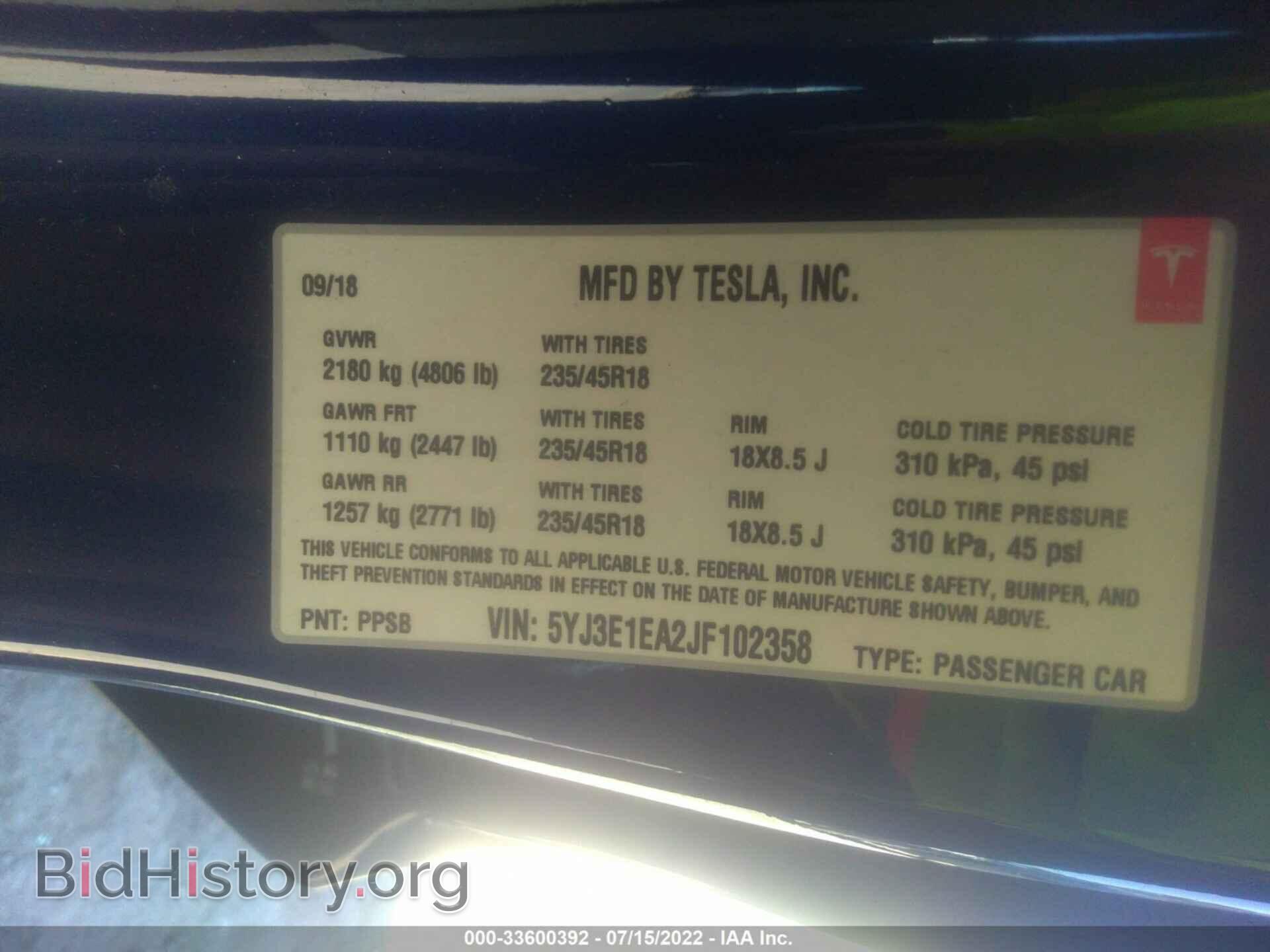 2018 TESLA MODEL 3 - VIN: 5YJ3E1EA2JF102358 - Photo 9