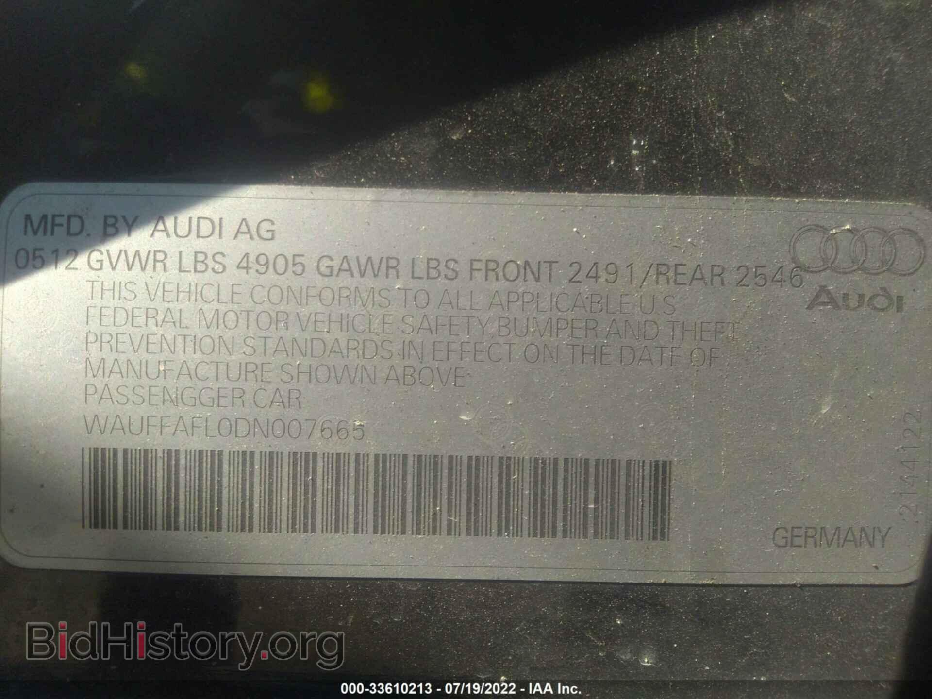 2013 AUDI A4 - VIN: WAUFFAFL0DN007665 - Фото 9