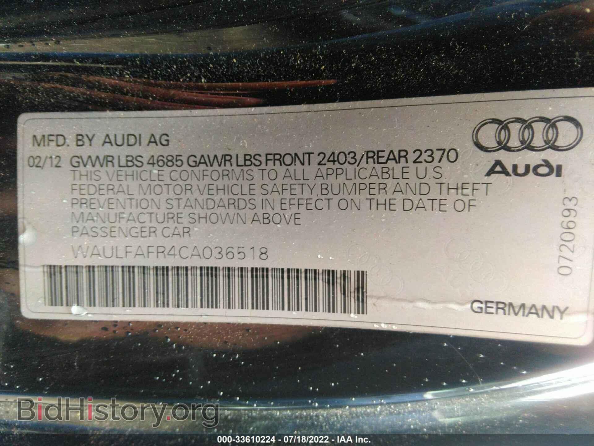 2012 AUDI A5 - VIN: WAULFAFR4CA036518 - Фото 9