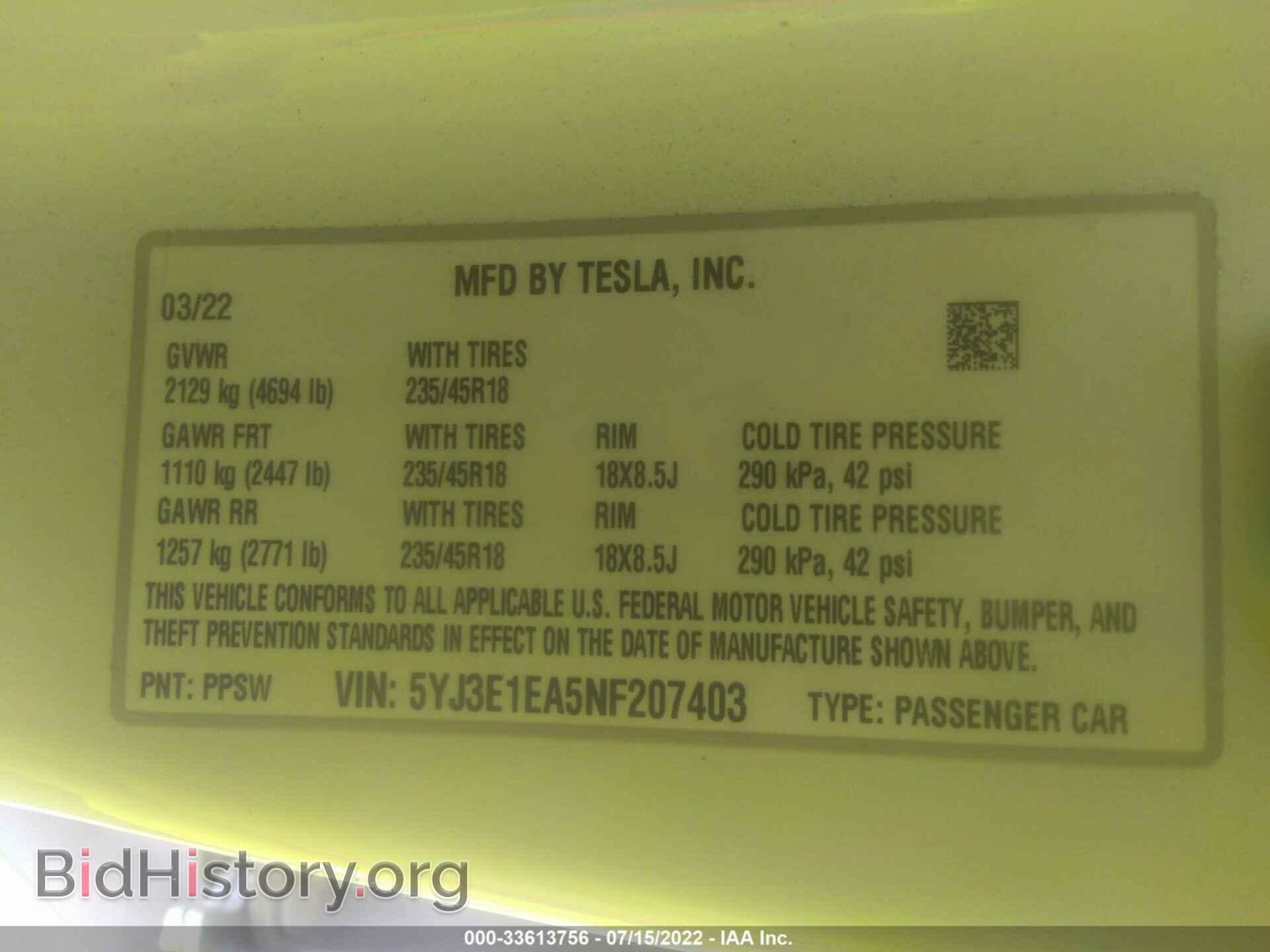 2022 TESLA MODEL 3 - VIN: 5YJ3E1EA5NF207403 - Photo 9