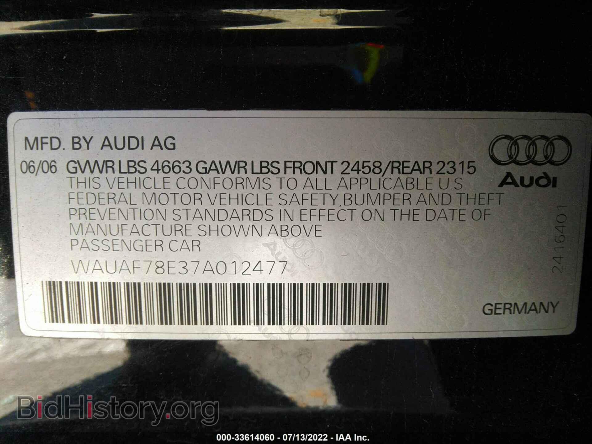 2007 AUDI A4 - VIN: WAUAF78E37A012477 - Фото 9