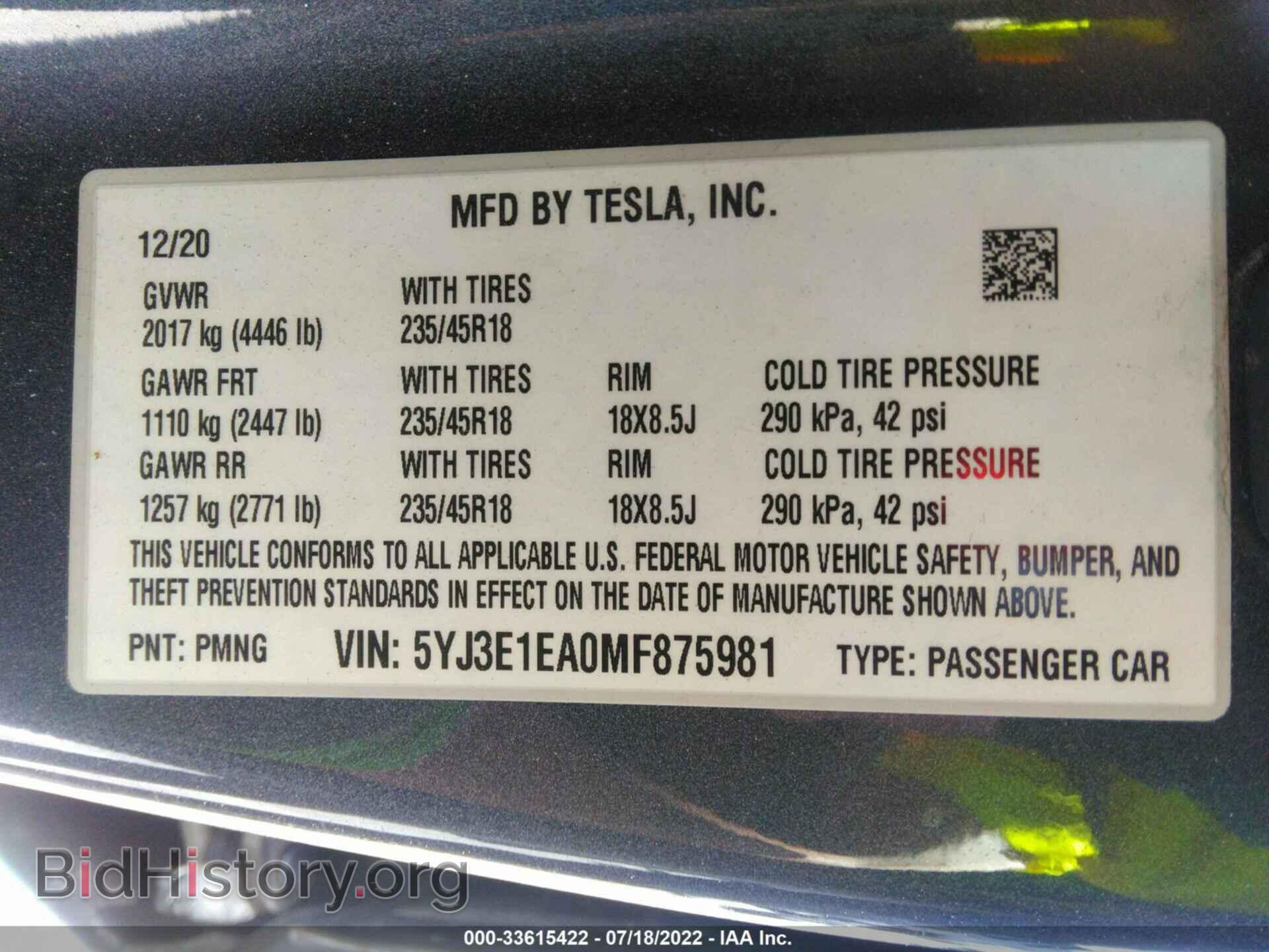 2021 TESLA MODEL 3 - VIN: 5YJ3E1EA0MF875981 - Photo 9
