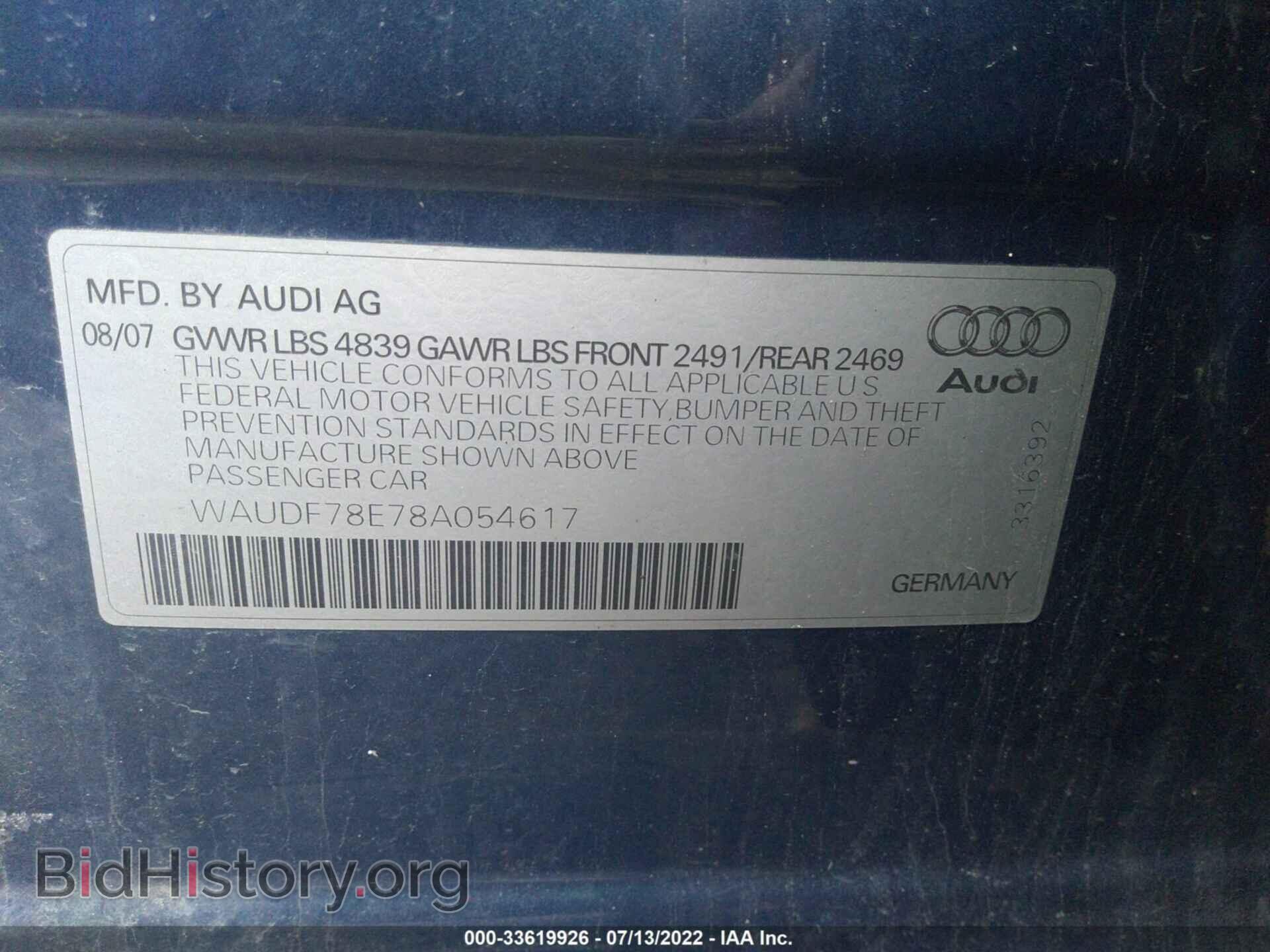 2008 AUDI A4 - VIN: WAUDF78E78A054617 - Фото 9