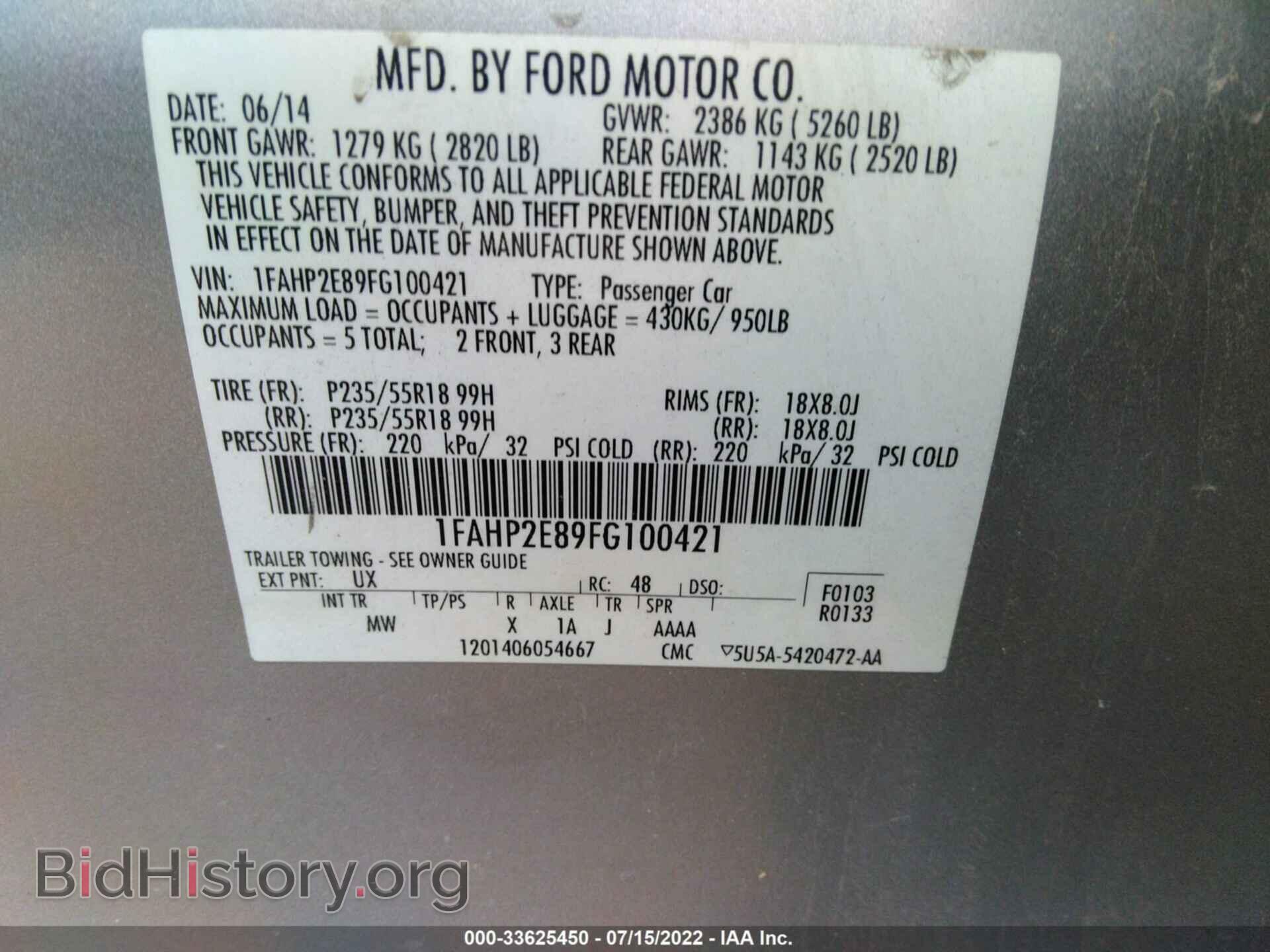 2015 FORD TAURUS - VIN: 1FAHP2E89FG100421 - Photo 9
