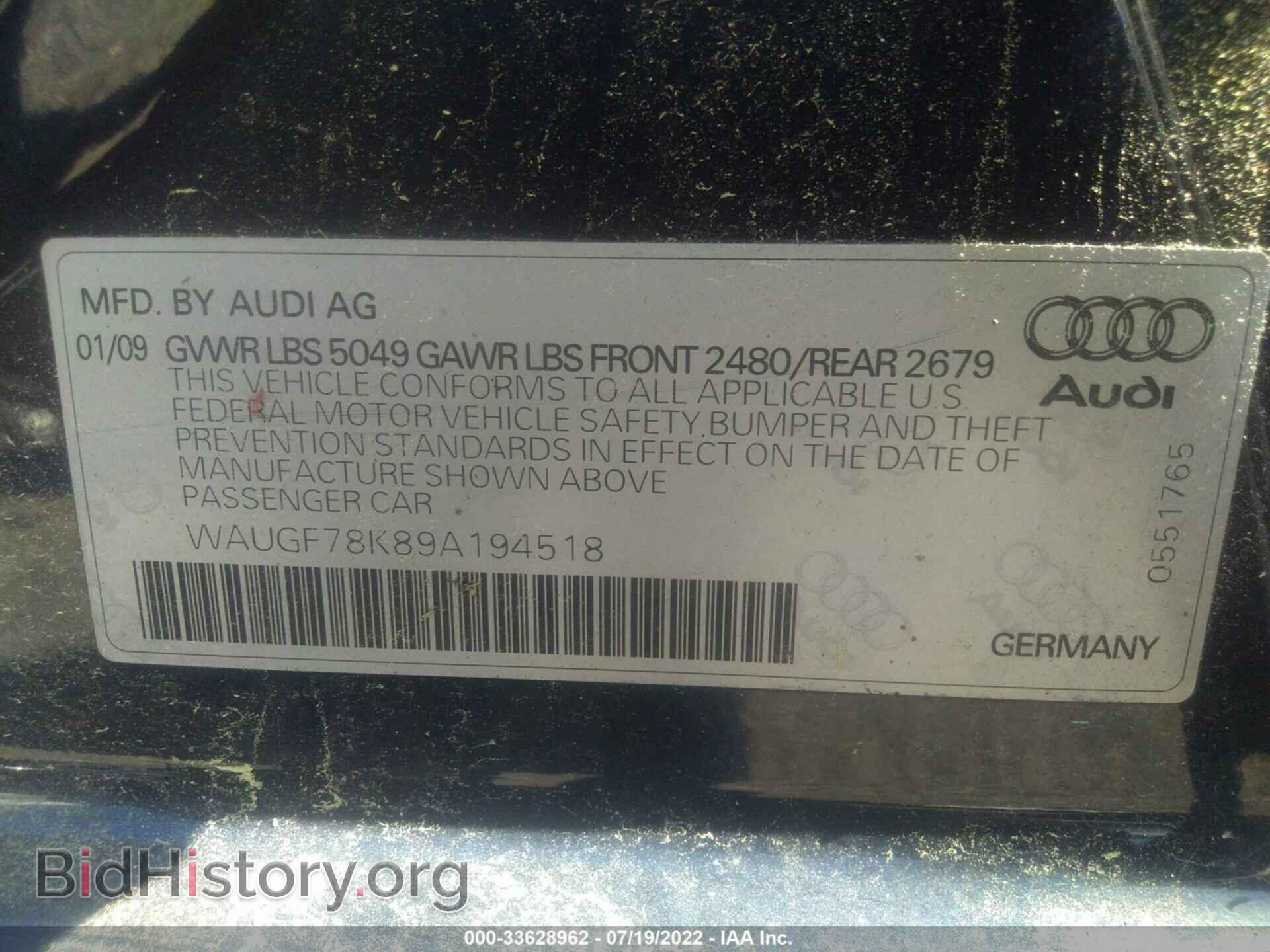 2009 AUDI A4 - VIN: WAUGF78K89A194518 - Фото 9