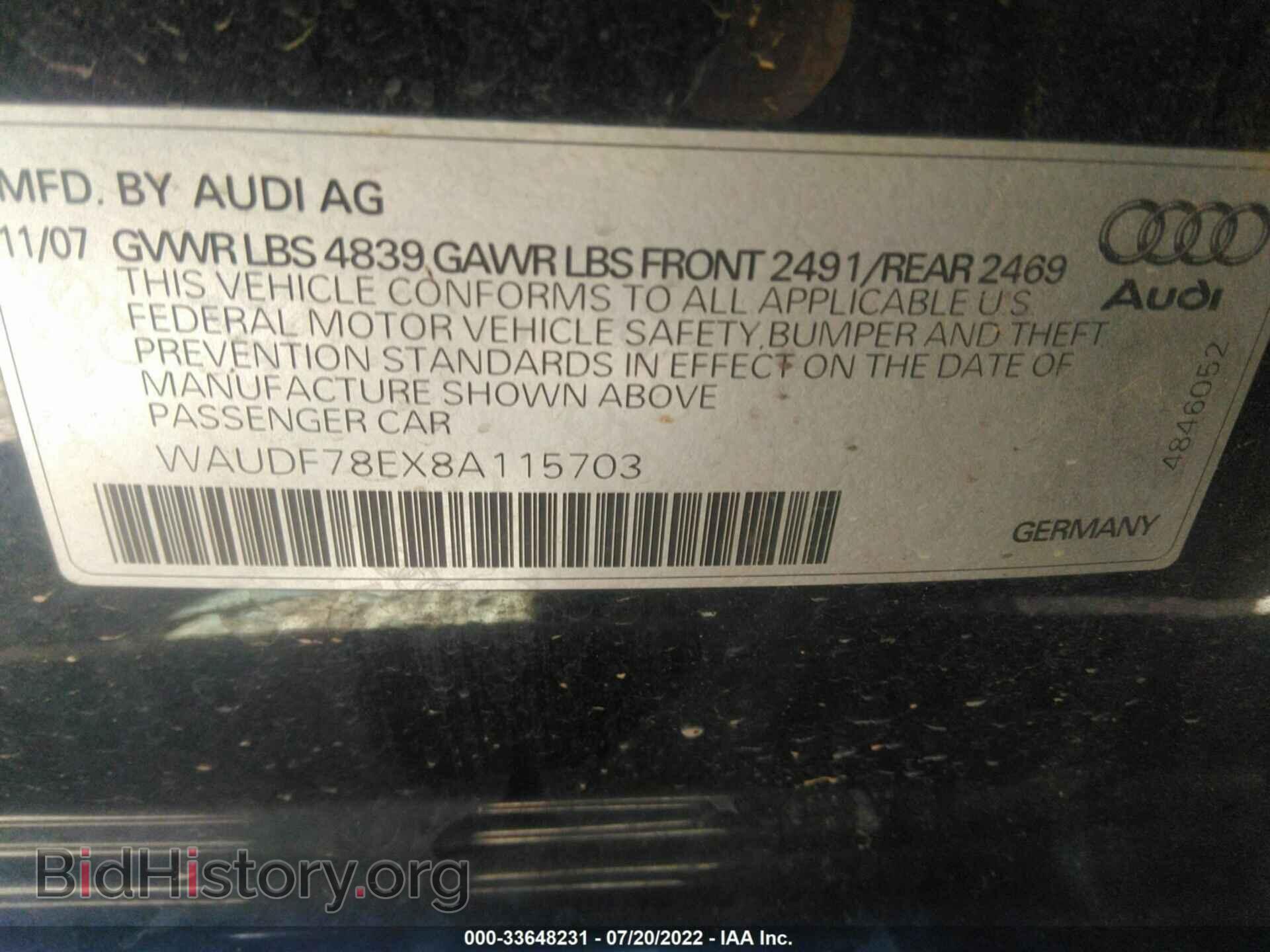 2008 AUDI A4 - VIN: WAUDF78EX8A115703 - Фото 9