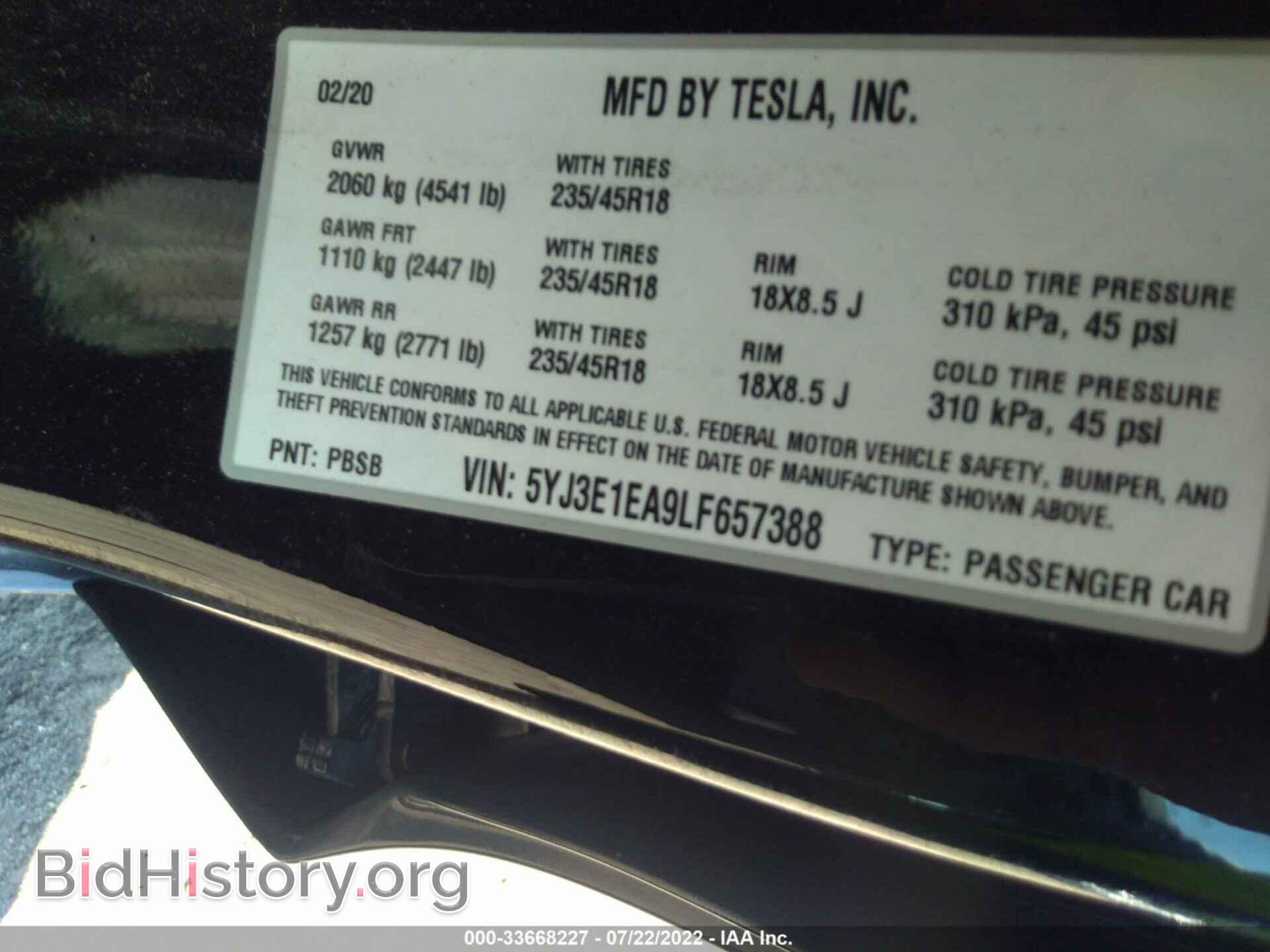 2020 TESLA MODEL 3 - VIN: 5YJ3E1EA9LF657388 - Фото 9