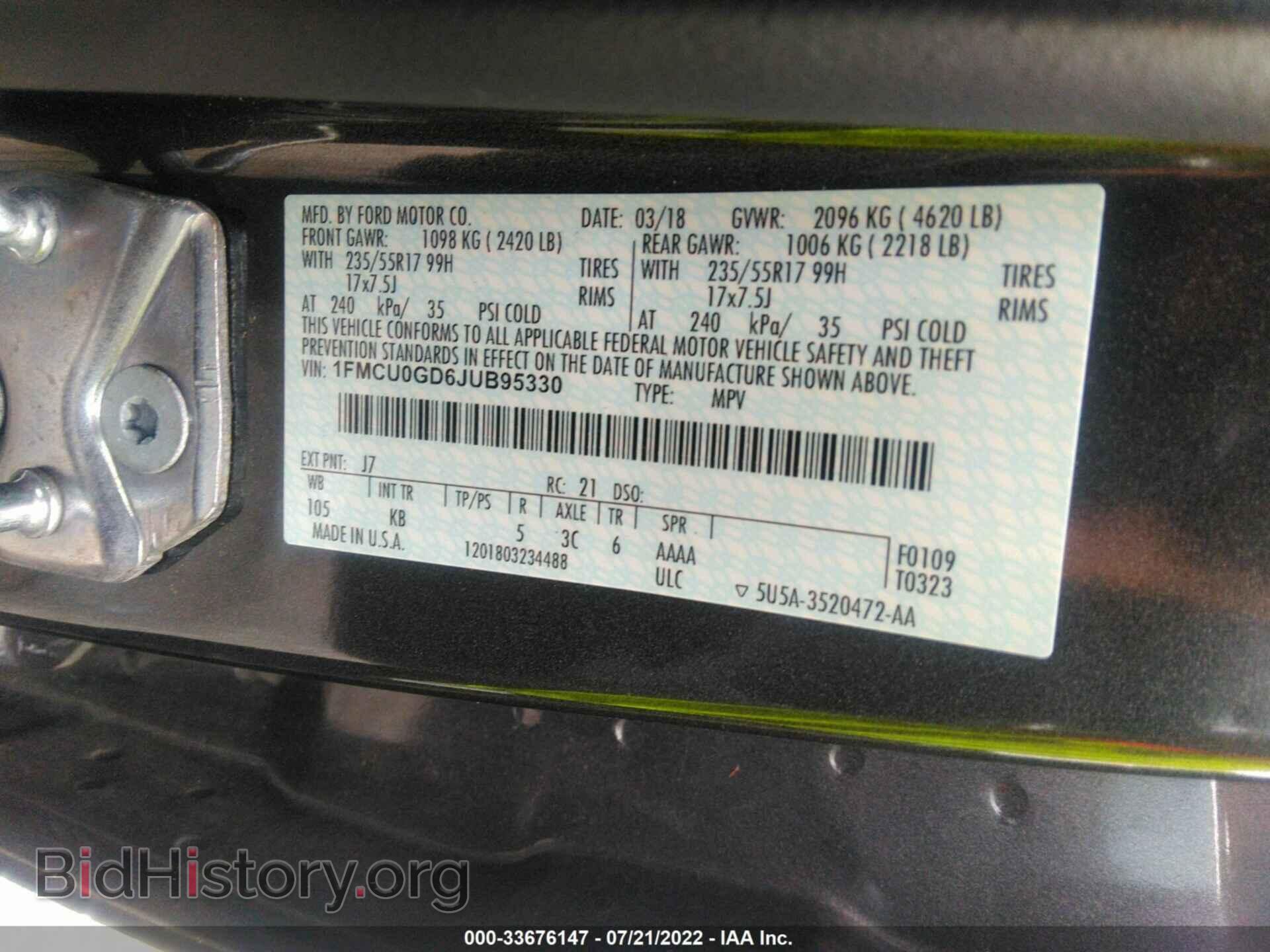 2018 FORD ESCAPE - VIN: 1FMCU0GD6JUB95330 - Photo 9