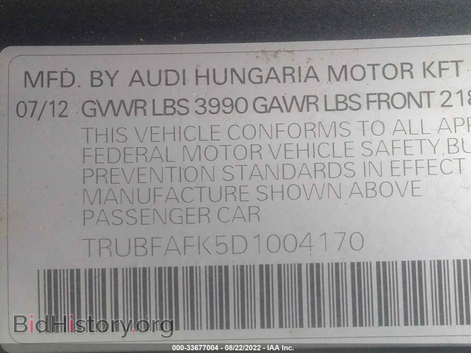2013 AUDI TT - VIN: TRUBFAFK5D1004170 - Фото 9